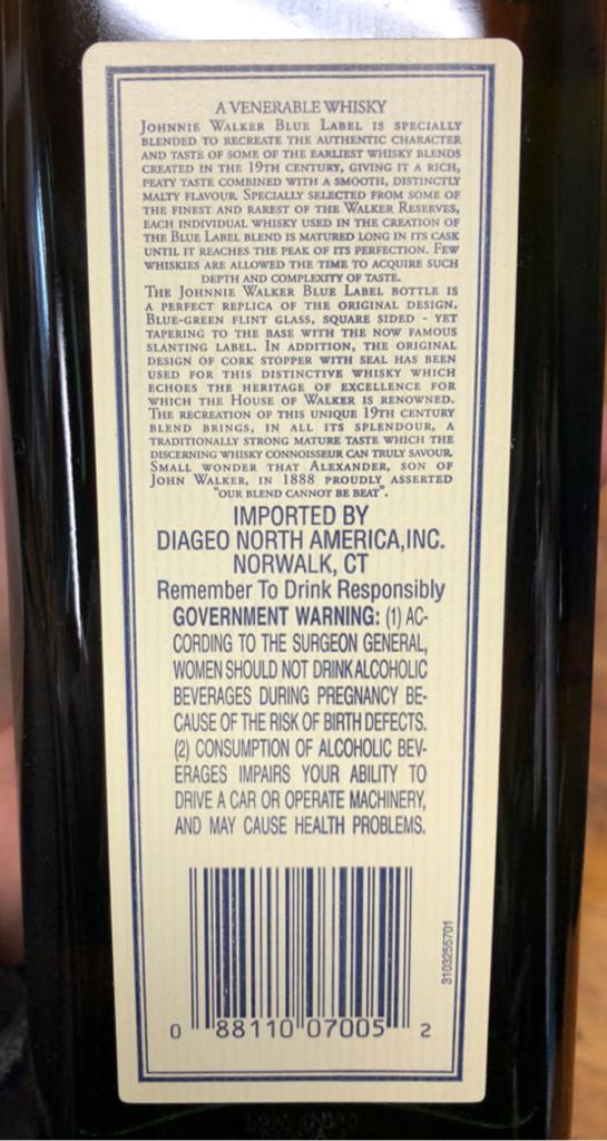 Johnny Walker Blue - Johnnie Walker & Sons (750mL) alcohol collectible - Main Image 2