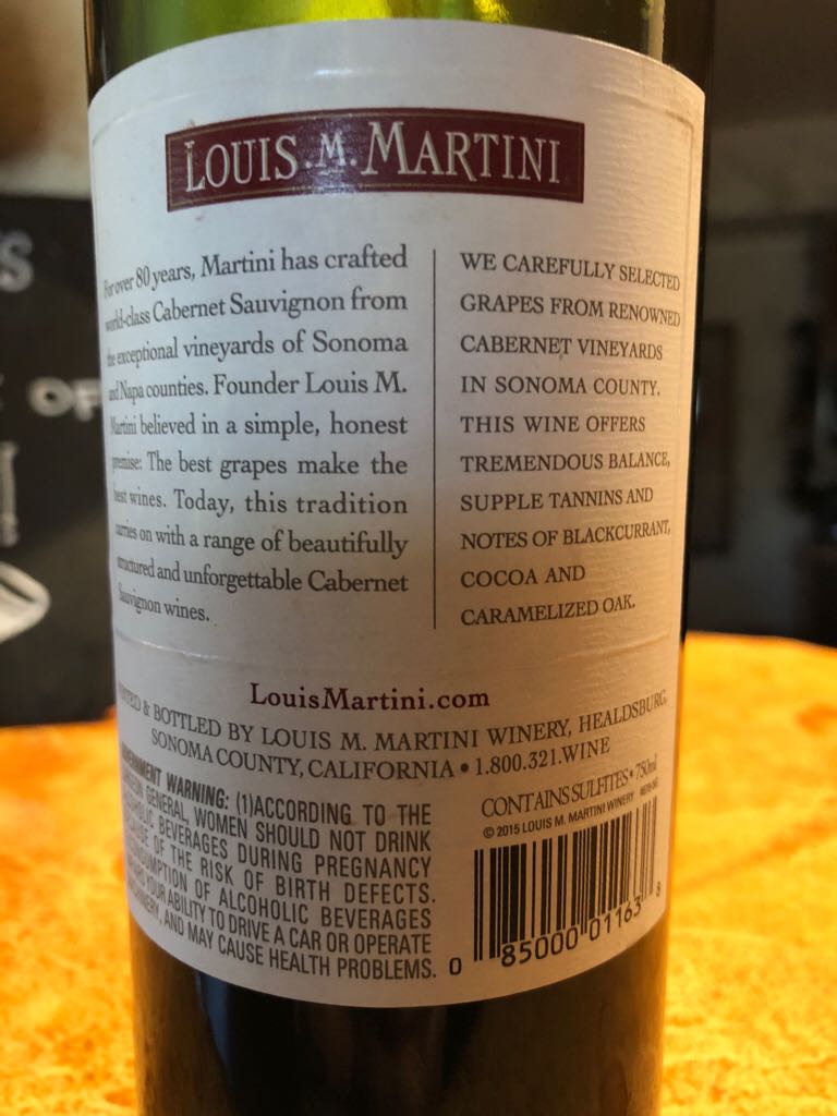 Louis M Martini Cabernet Sauvignon  - Louis M. Martini Winery, Sonoma County, CA (750 mL) alcohol collectible - Main Image 2