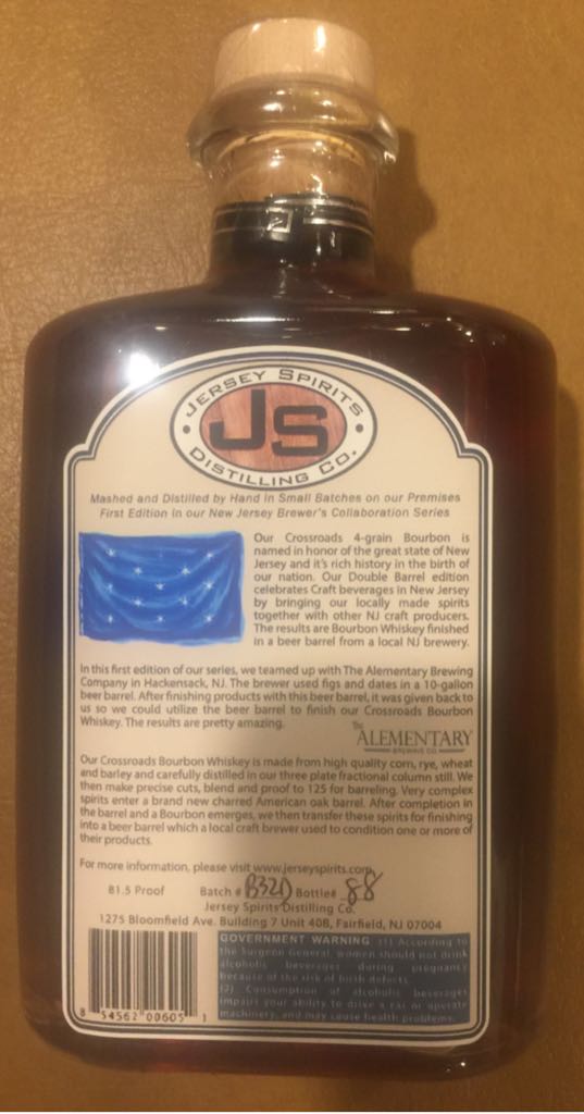 Crossroads Bourbon Whiskey  - Jersey Spirits (375 mL) alcohol collectible - Main Image 2