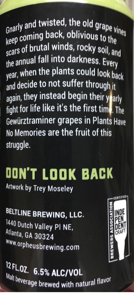 Plants Have No Memories - Orpheus Brewing (12 fl. oz.) alcohol collectible - Main Image 2