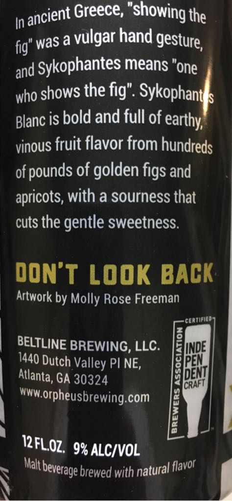 Sykophantes Blanc - Orpheus Brewing (12 fl. oz.) alcohol collectible - Main Image 2