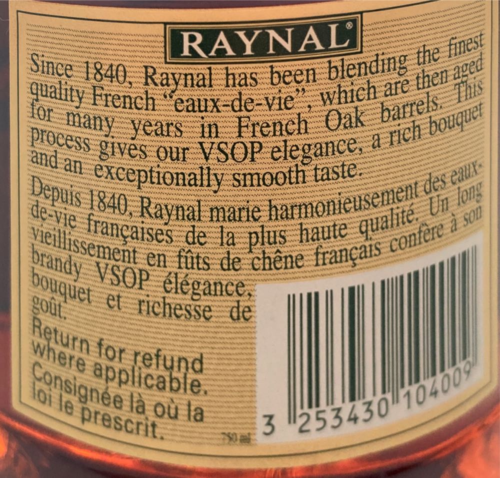 Raynal French Brandy  (750 mL) alcohol collectible [Barcode 3253430104009] - Main Image 2