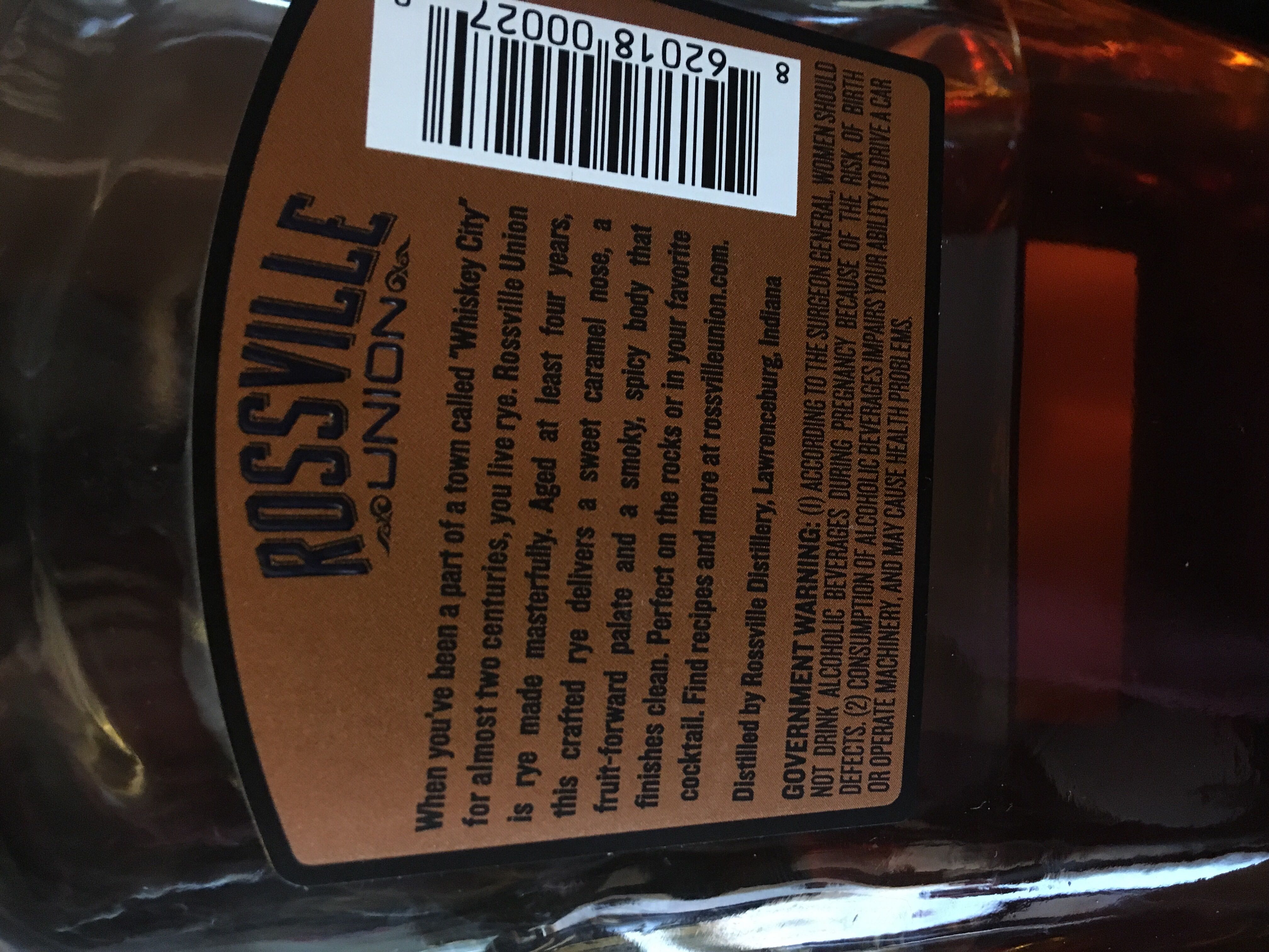 Rossville Union Straight Rye Whiskey - Rossville Distillery (750 mL) alcohol collectible [Barcode 862018000270] - Main Image 2