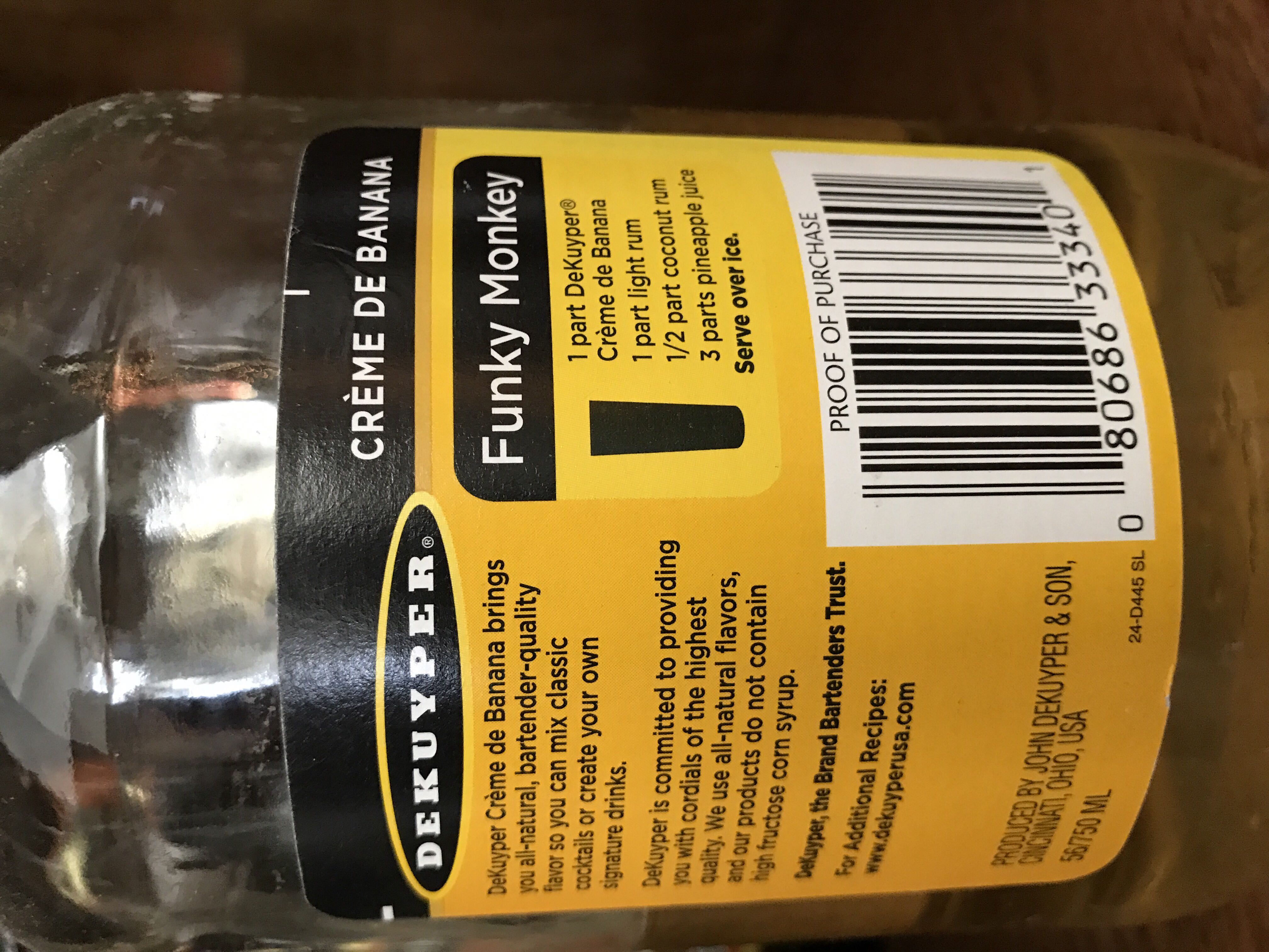 Liqueur Creme De Banana  - Dekuyper (750 mL) alcohol collectible [Barcode 080686333401] - Main Image 2