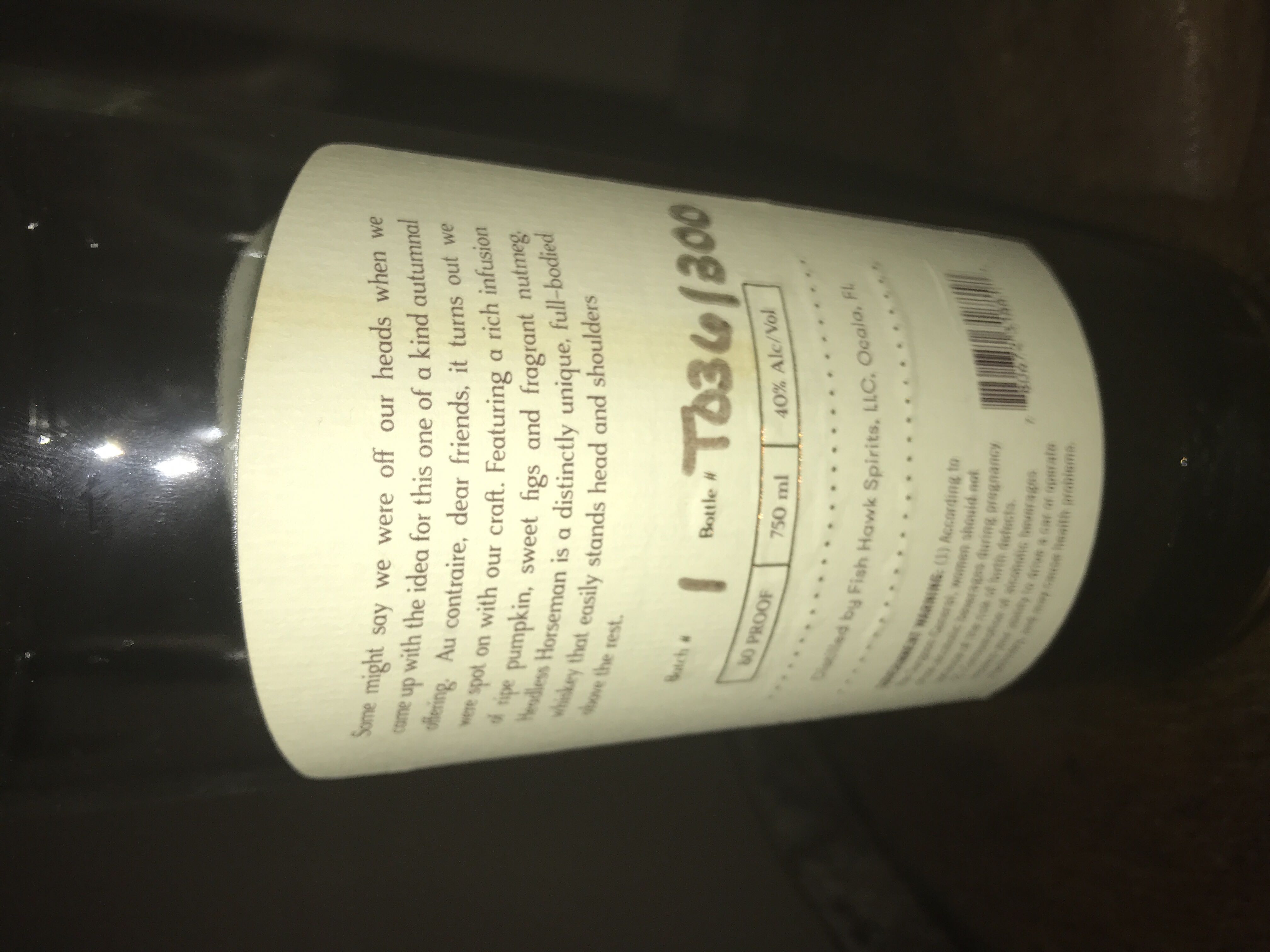 Fish Hawk Headless Horseman  - Fish Hawk Spirits (750 mL) alcohol collectible [Barcode 780672318817] - Main Image 2