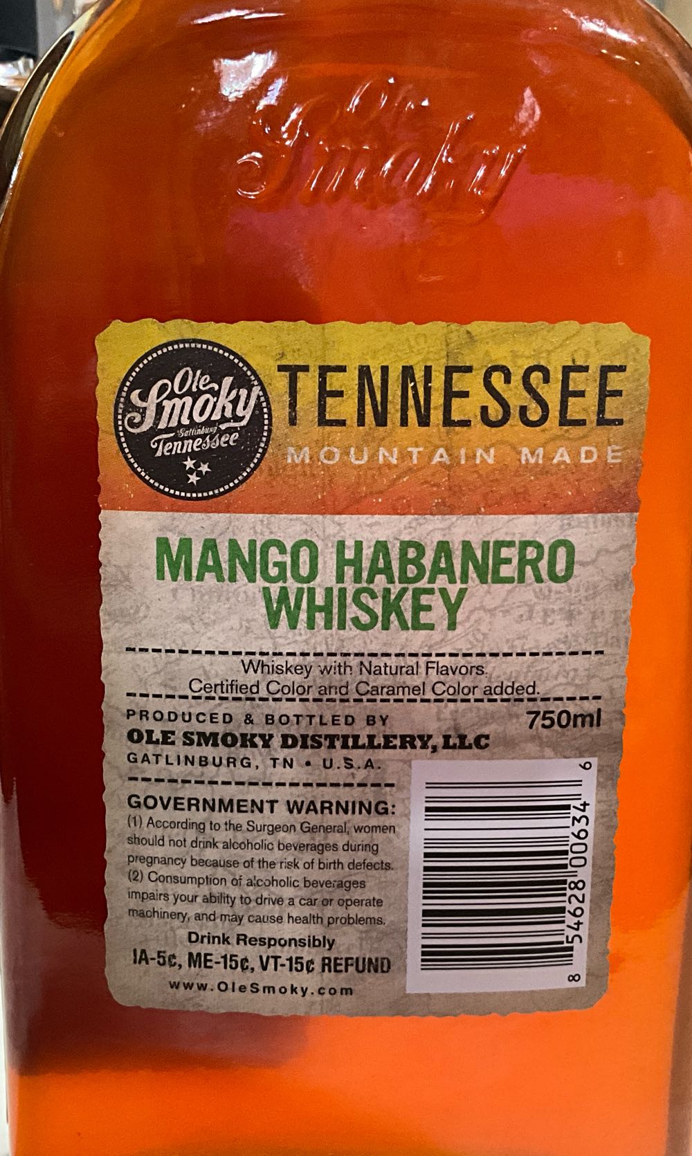 Ole Smoky Mango Habanero Whiskey - Ole Smoky Distillery (750 mL) alcohol collectible [Barcode 854628006346] - Main Image 2