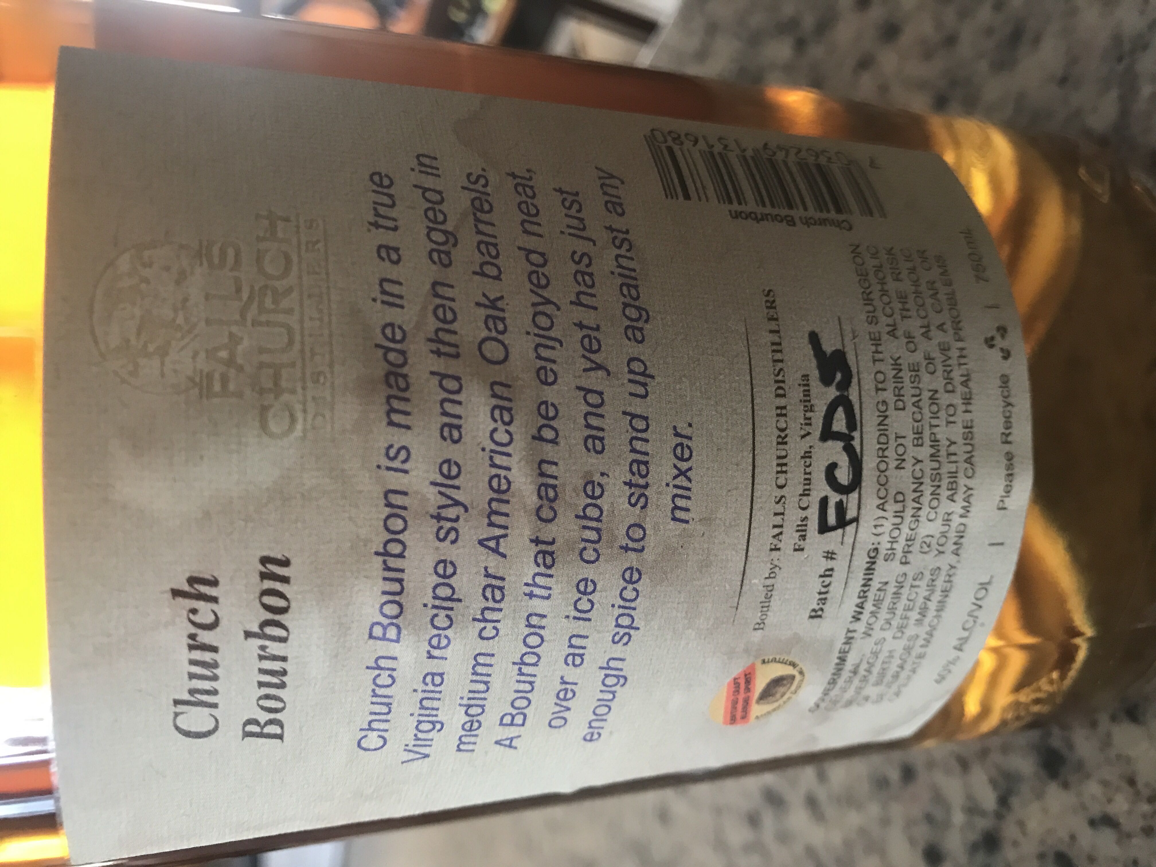 Falls Church Bourbon  - Falls Church Distillers (750 mL) alcohol collectible [Barcode 7036249131680] - Main Image 2