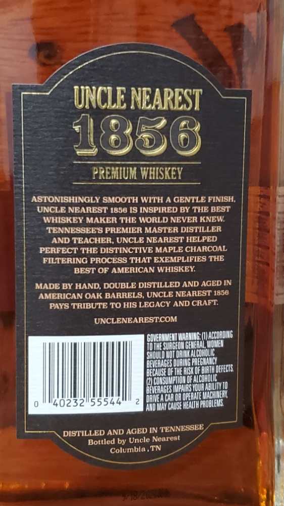 Uncle Nearest 1856 - Uncle Nearest (750mL) alcohol collectible [Barcode 040232555442] - Main Image 3