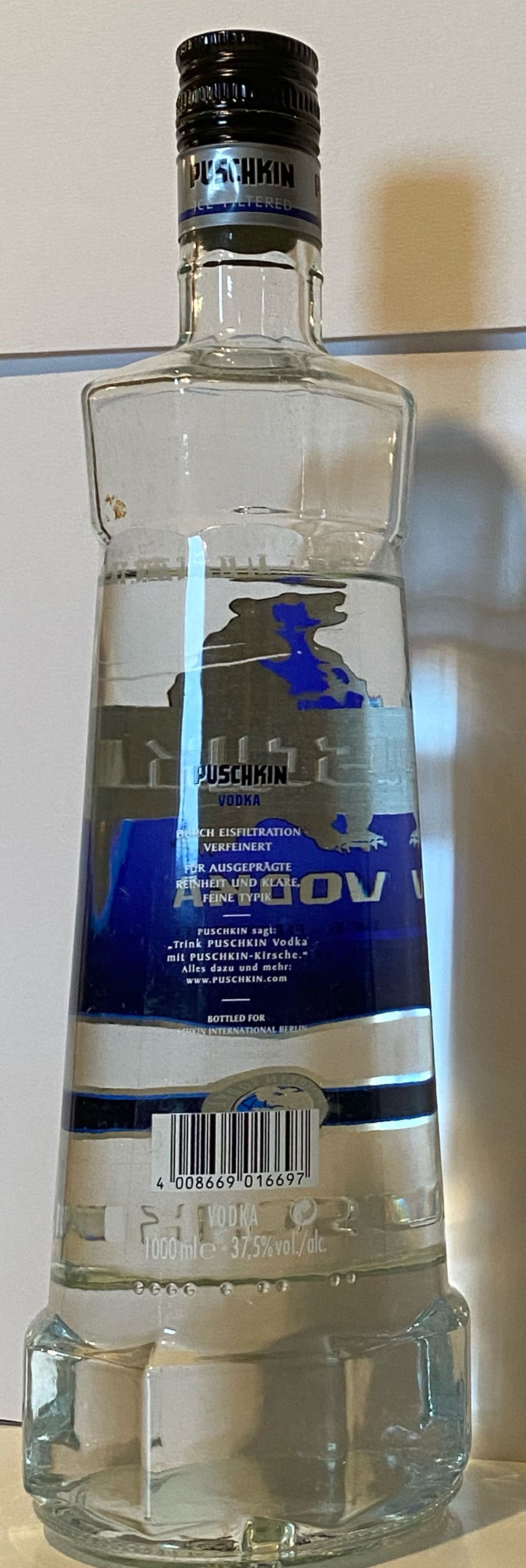 Puschkin Vodka 1000ml 37.5% Germany - Puschkin International GMBH (1000 mL) alcohol collectible [Barcode 4008669016697] - Main Image 4