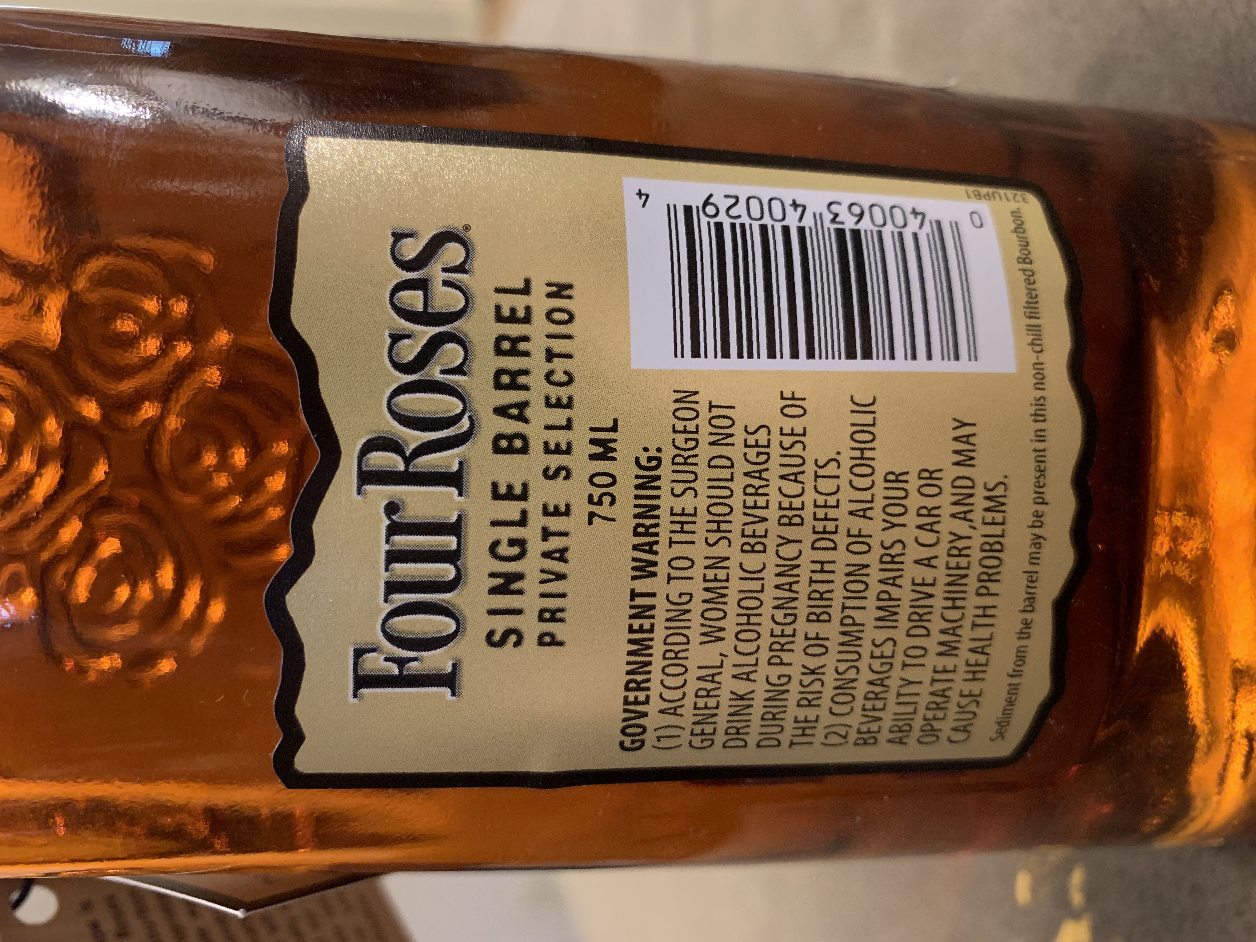 Single Barrel Barrel Strength OBSF - Four Roses Distillery LLC (Lawrenceburg, Kentucky) (750 mL) alcohol collectible [Barcode 040063400294] - Main Image 2