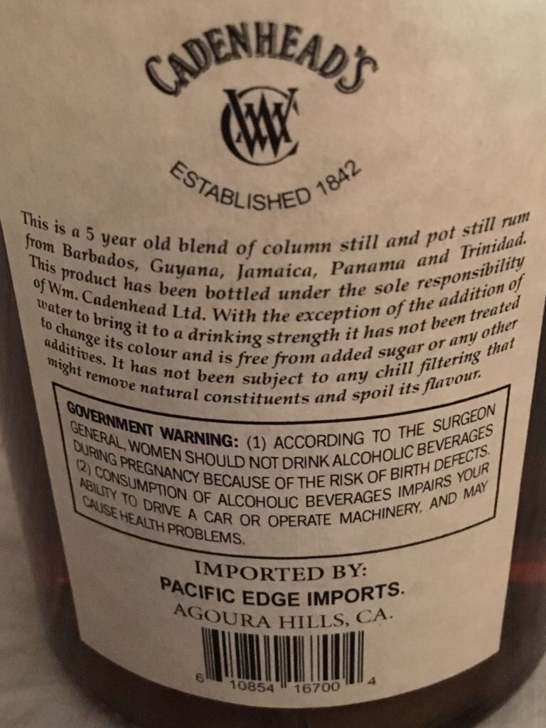Cadenhead’s Classic Rum - WM. Cadenhead (750mL) alcohol collectible [Barcode 610854167004] - Main Image 2