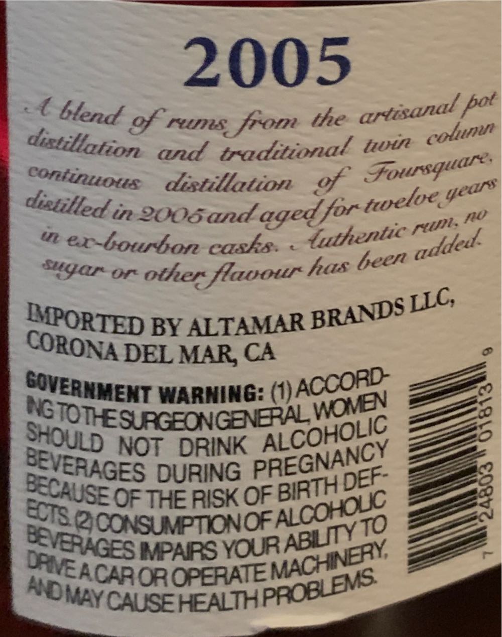 Foursquare 2005 Mark VI - Foursquare Rum Distillery (750mL) alcohol collectible [Barcode 724803018139] - Main Image 3