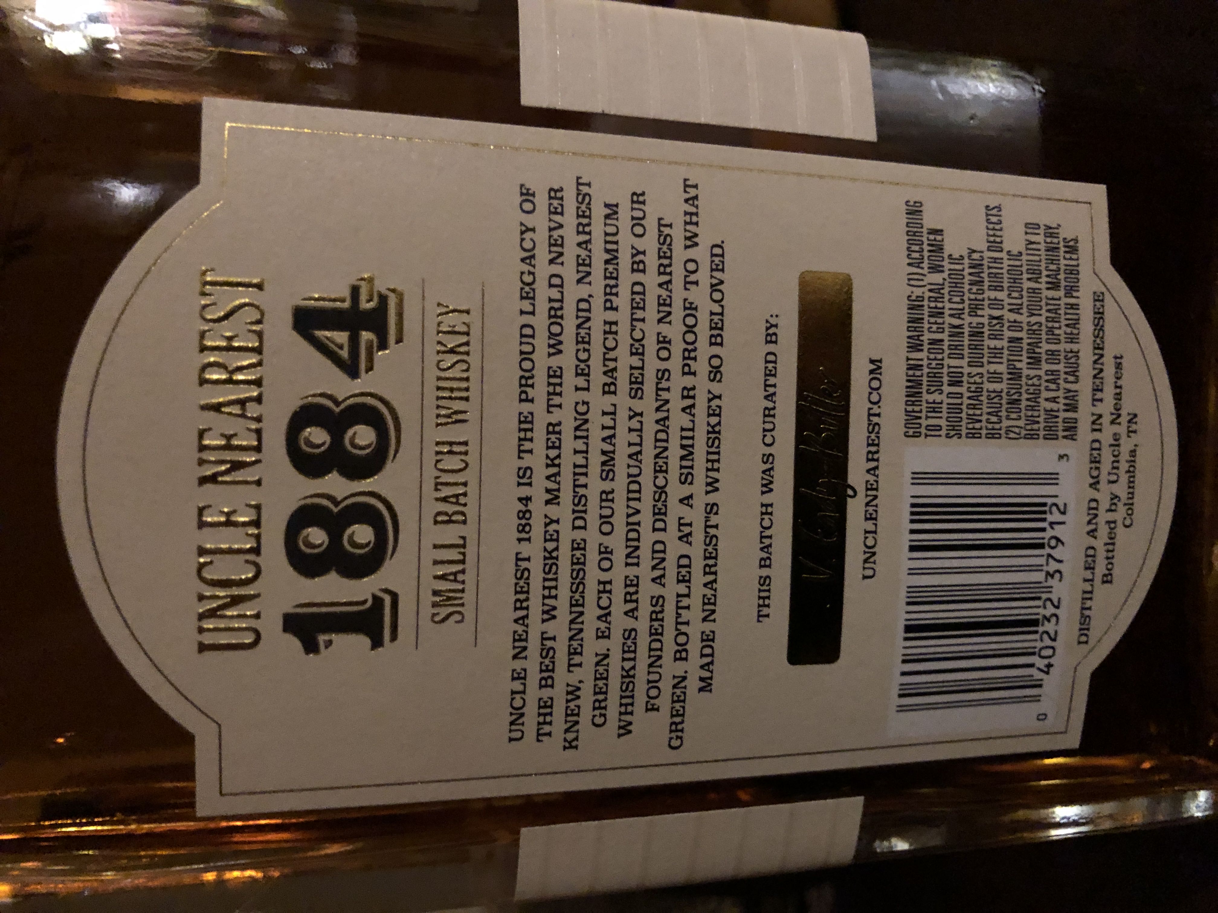 Uncle Nearest 1884 - Nearest Green Distillery (750 mL) alcohol collectible [Barcode 040232379123] - Main Image 2