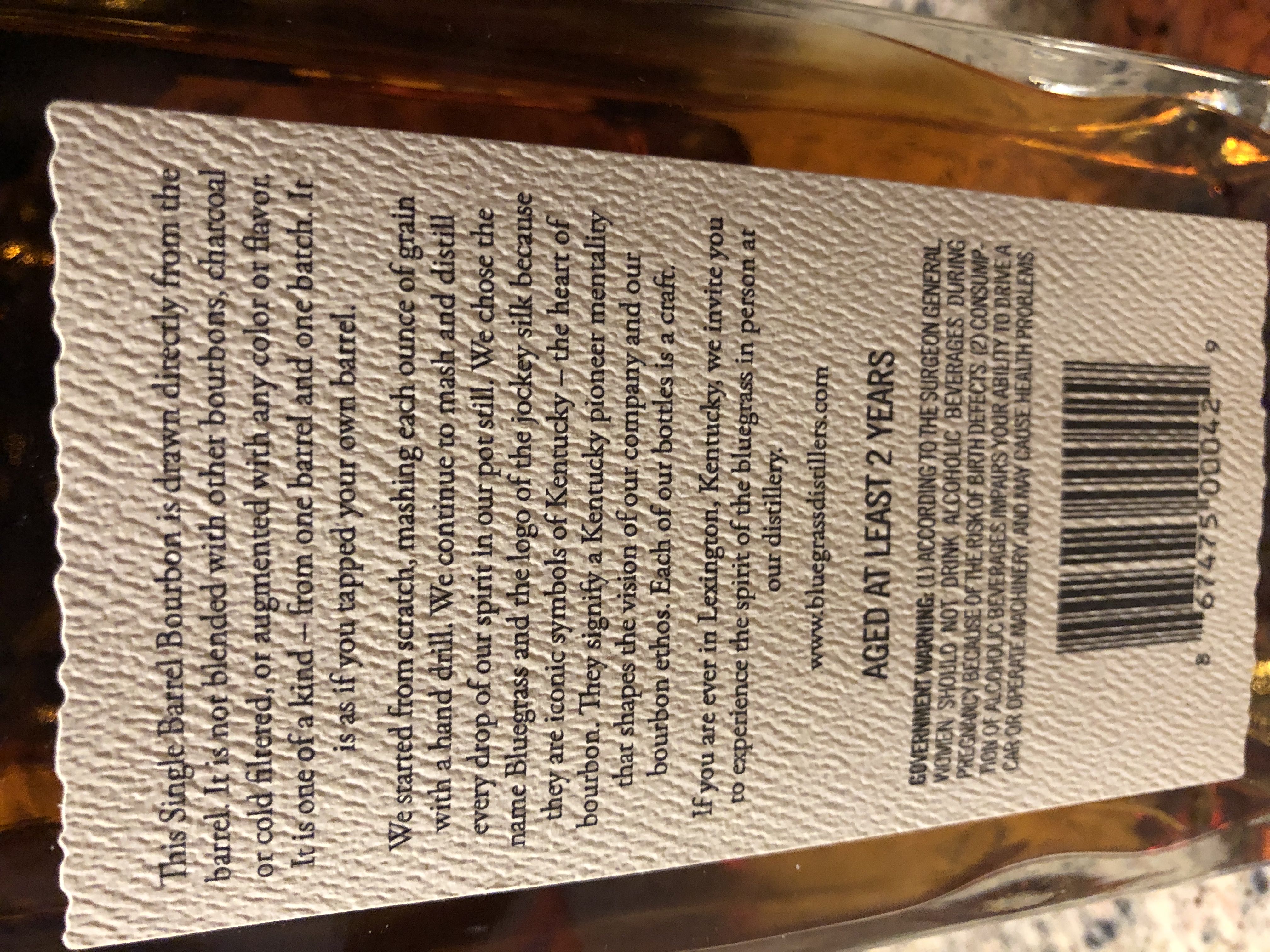Bluegrass Single Barrel Bourbon - Bluegrass Distillers (750 mL) alcohol collectible [Barcode 867475000429] - Main Image 2