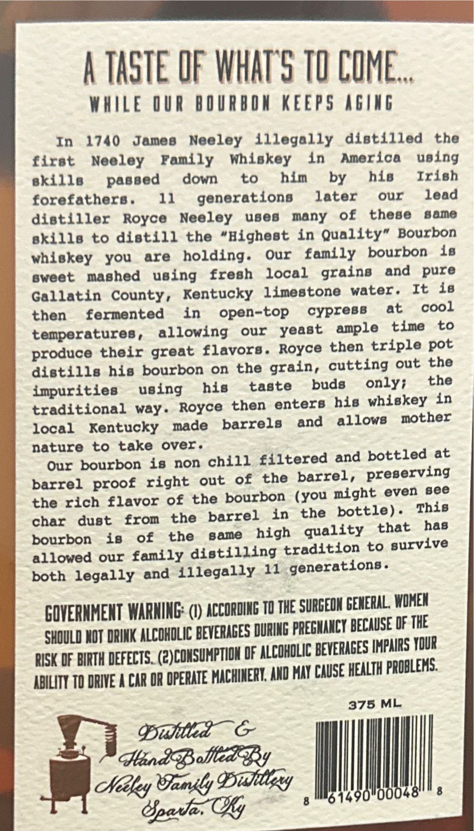 Neeley Family Distillery Jenn’s B-Day Barrel Pick SB BS - Neeley Family Distillery (375 mL) alcohol collectible [Barcode 861490000488] - Main Image 3