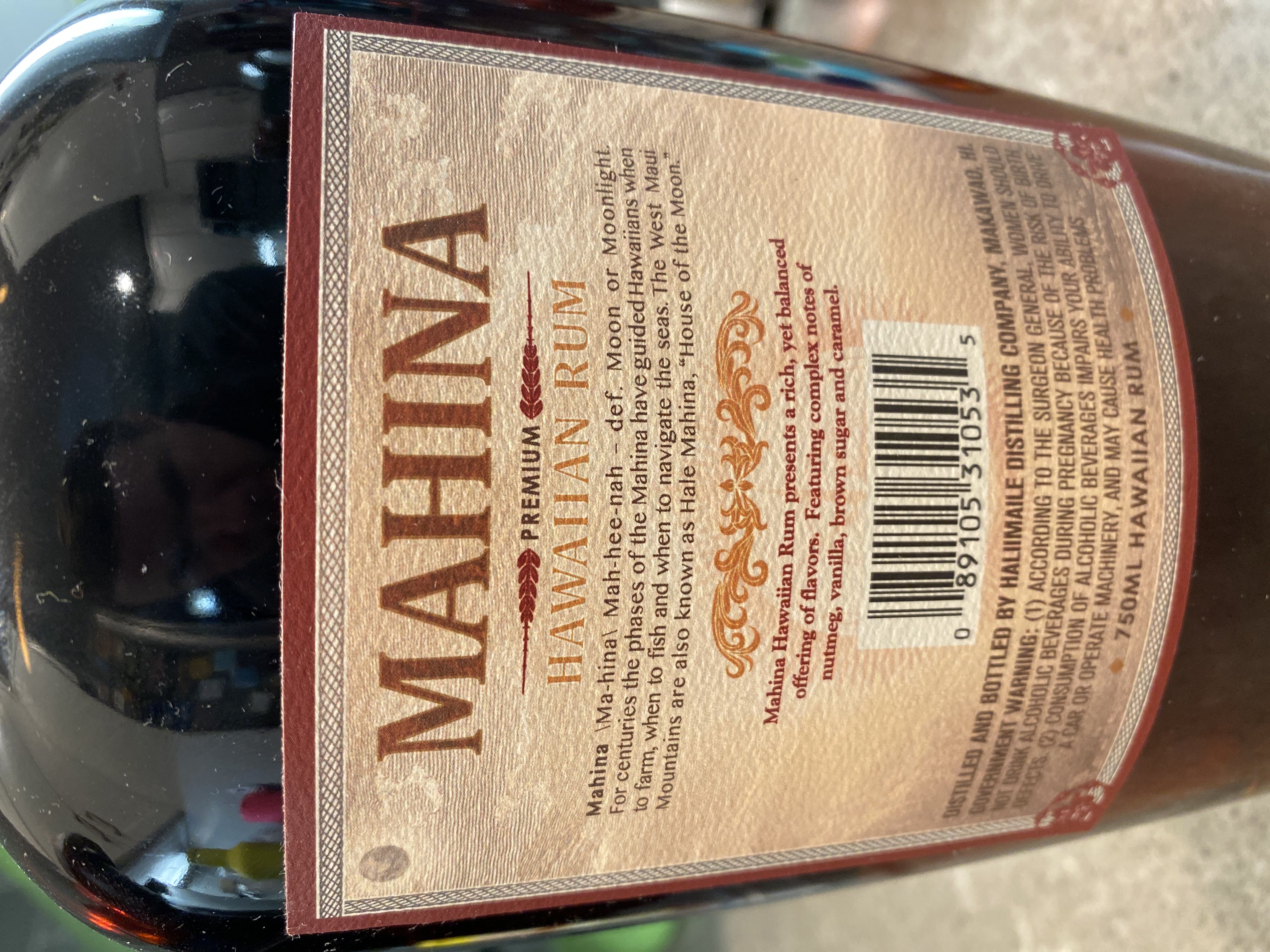 Mahina Rum - Hawaii (750 mL) alcohol collectible [Barcode 089105310535] - Main Image 2