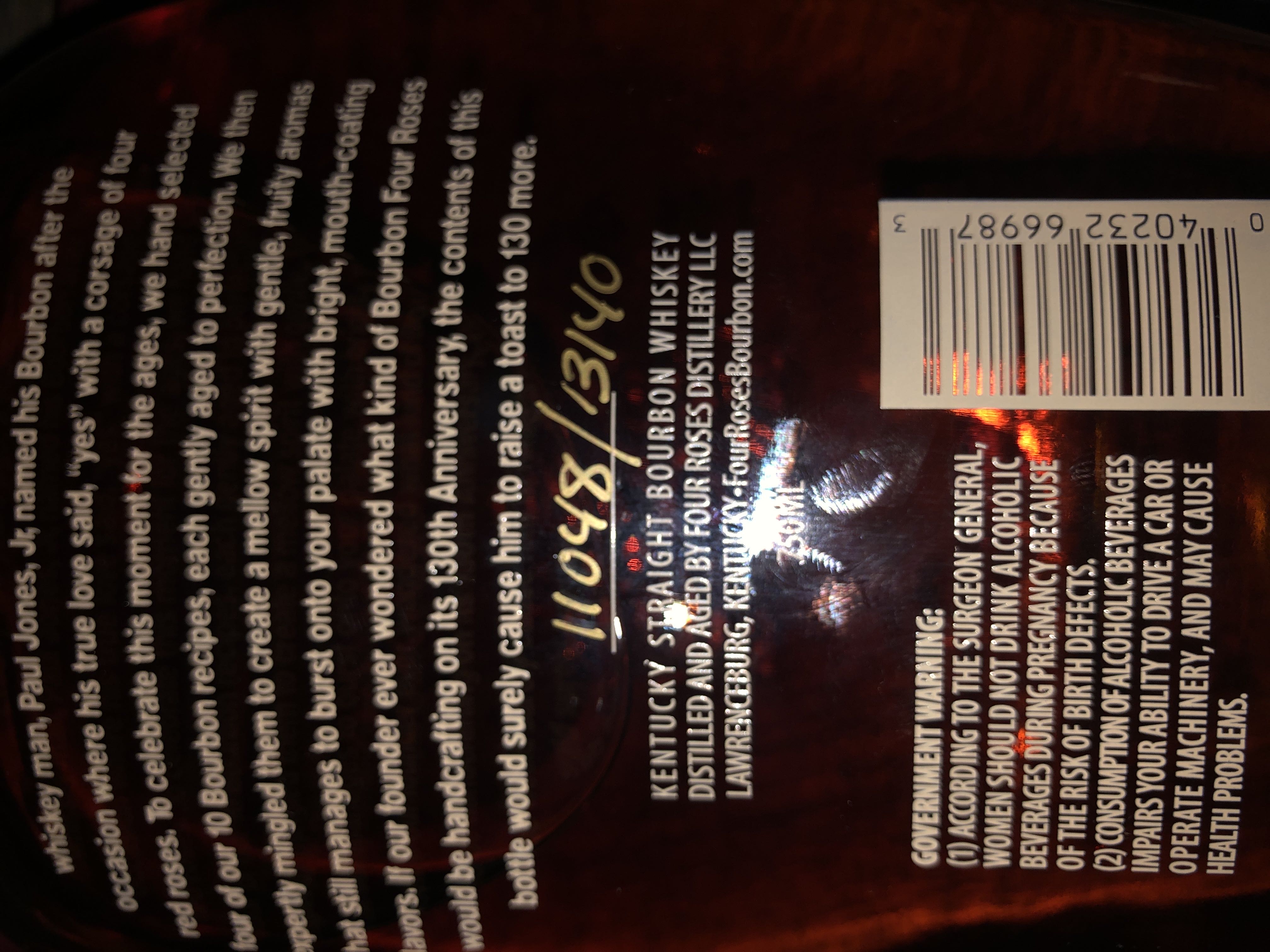 Four Roses 2018 Limited Edition 130th - Four Roses (750 mL) alcohol collectible [Barcode 040232669873] - Main Image 2