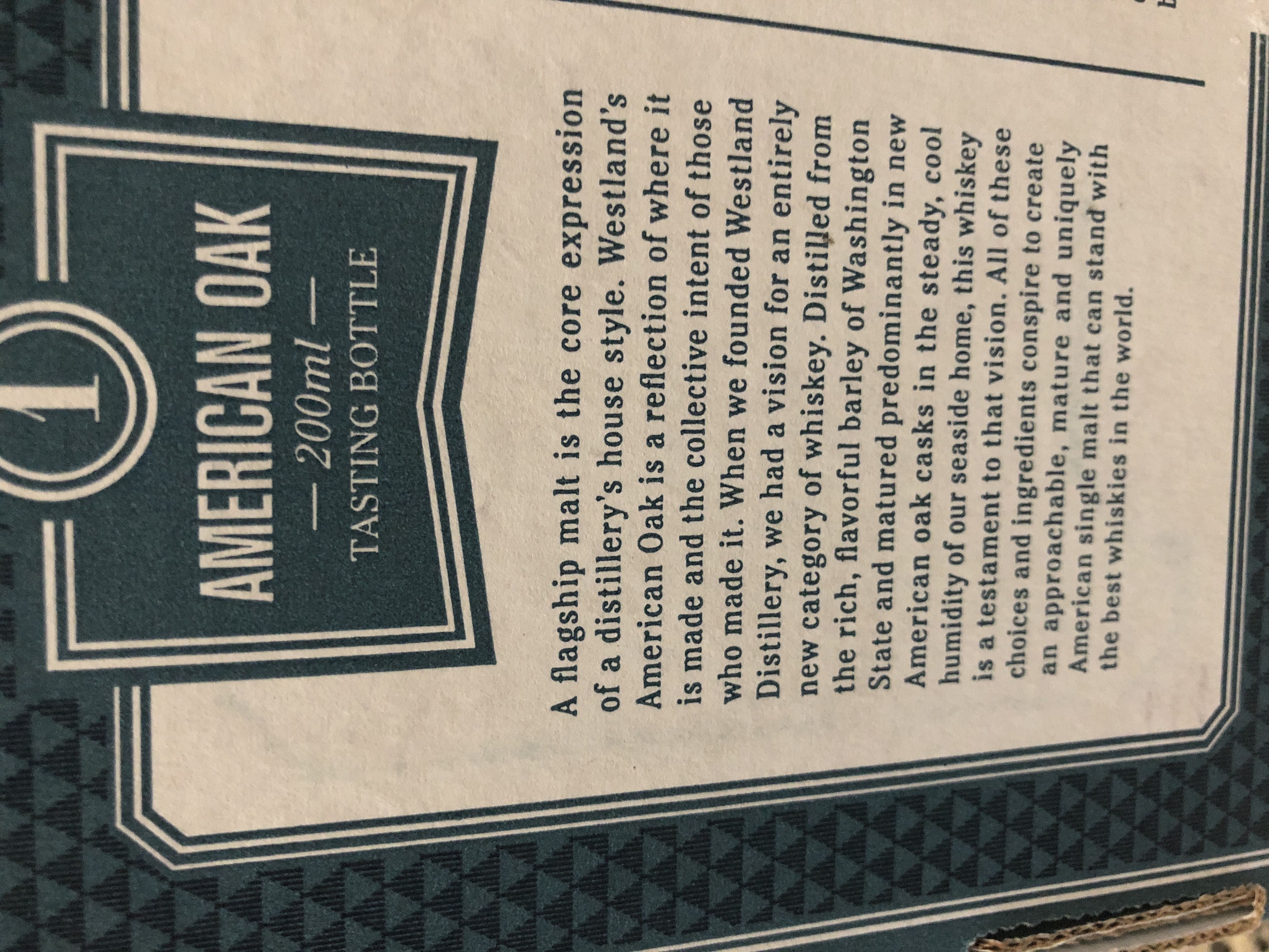 Westland American Oak - Westland Distillery (200 mL) alcohol collectible [Barcode 855410003345] - Main Image 3