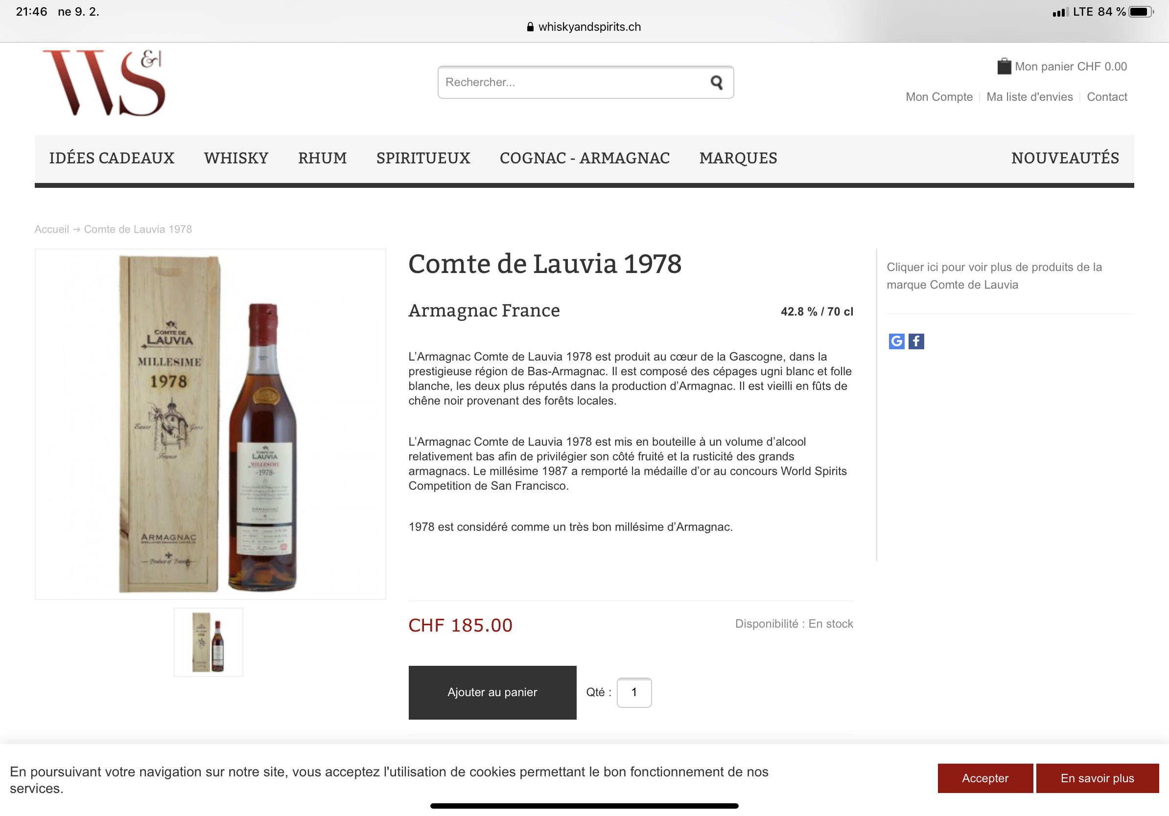 Comte De Lauvia  alcohol collectible - Main Image 2