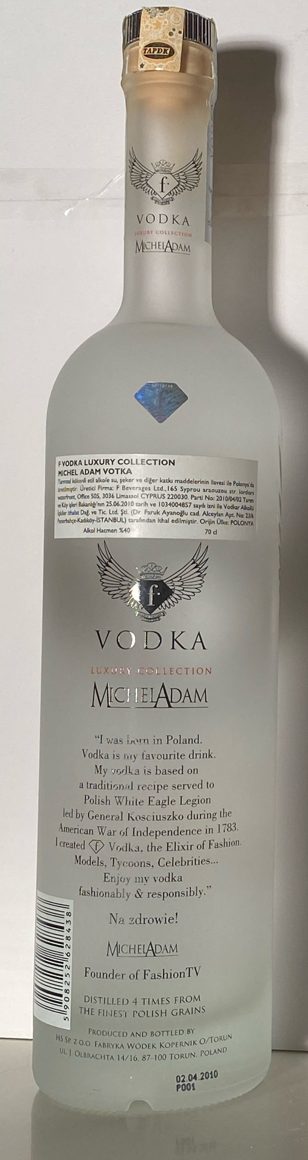 F. Michel Adam Luxury Collection Vodka 700ml 40% Poland - Hs Sp. Z O O Fabryka Wodek Kopernik (700 mL) alcohol collectible [Barcode 5908252628438] - Main Image 4