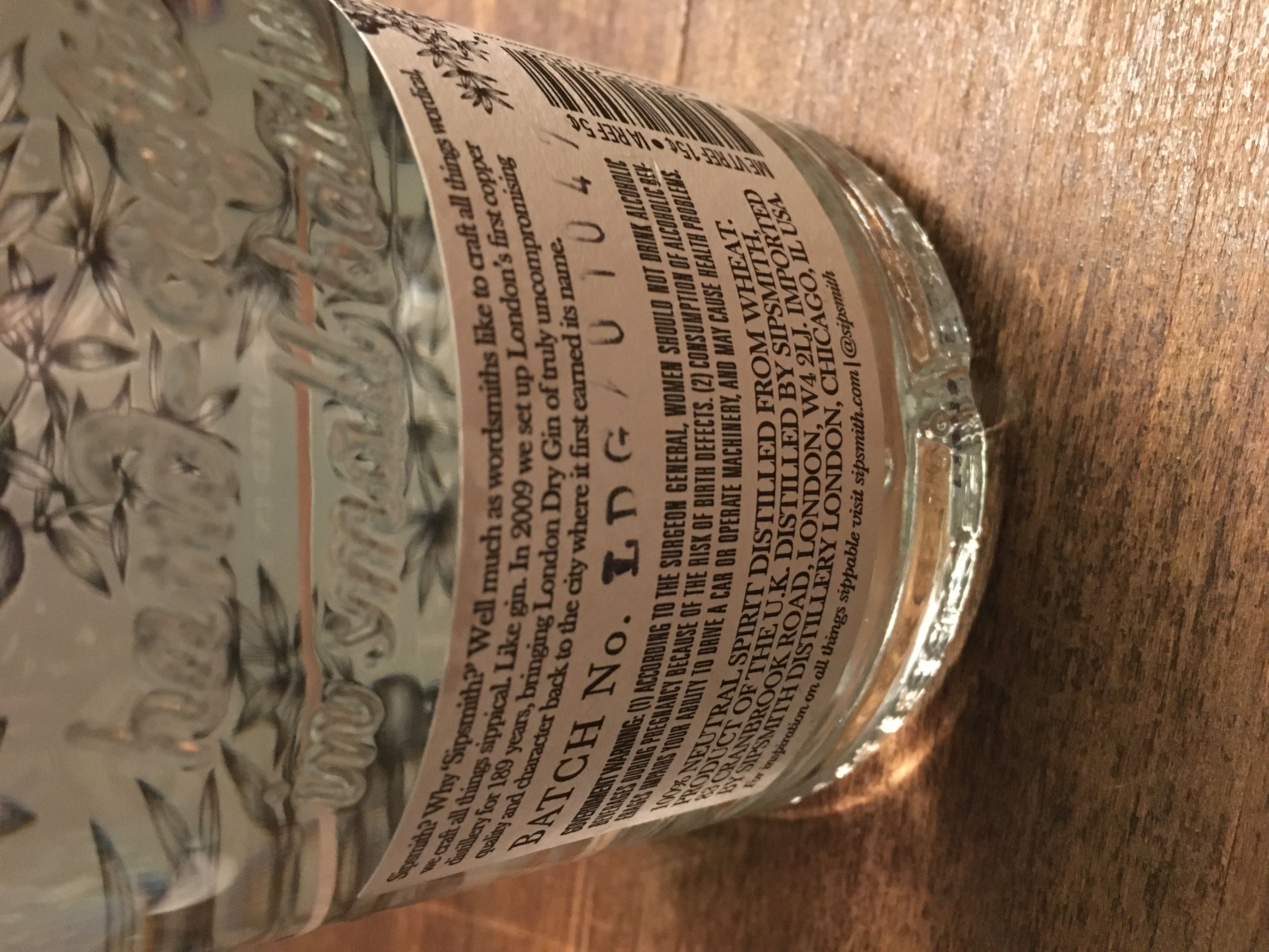 Sipsmith London Gin - Sipsmith (750 mL) alcohol collectible [Barcode 720815270039] - Main Image 2