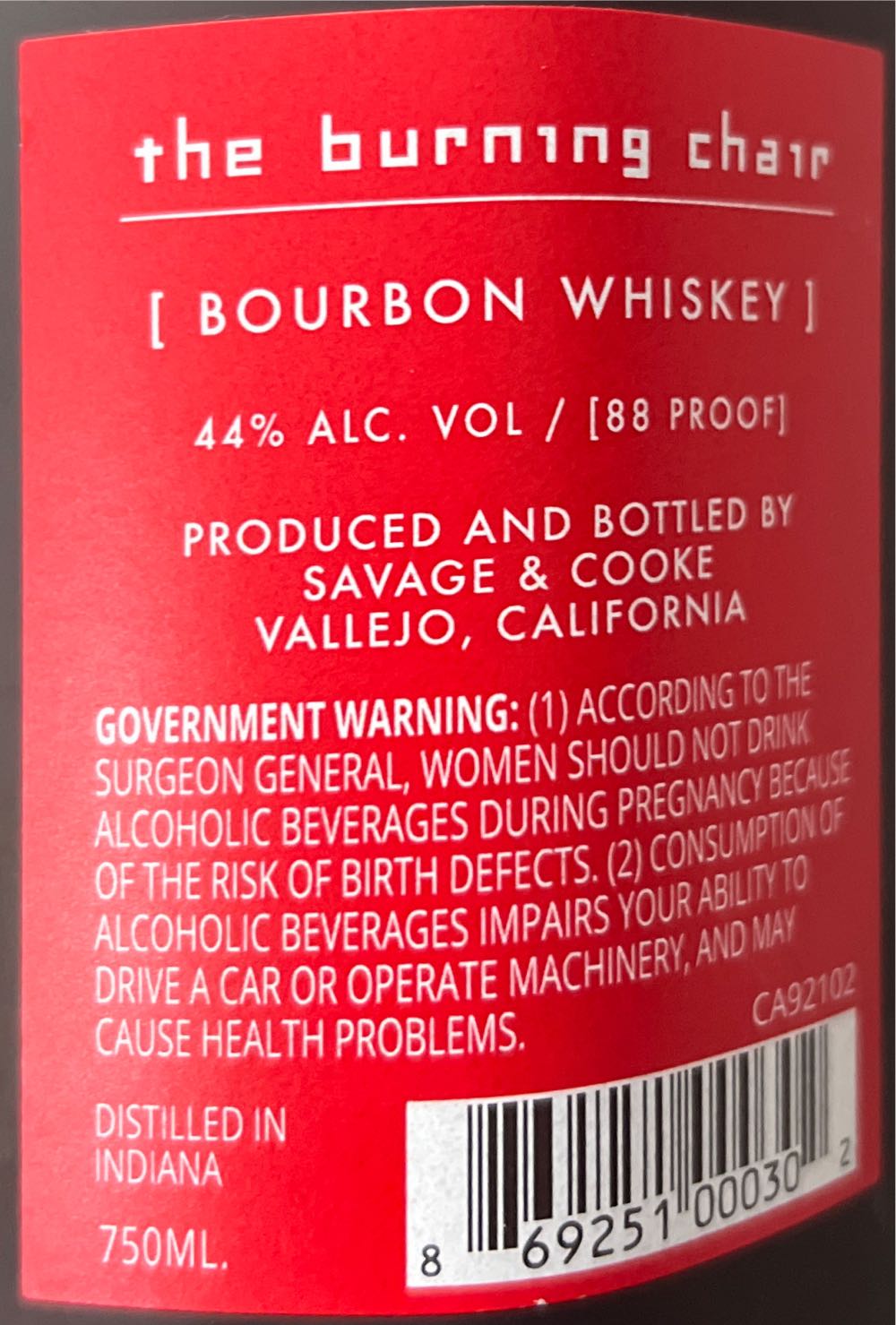 The Burning Chair - Savage & Cooke (750 mL) alcohol collectible [Barcode 869251000302] - Main Image 2