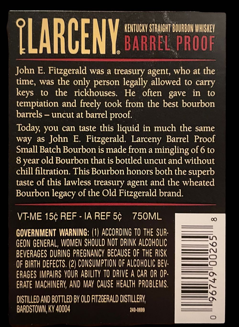 Larceny Barrel Proof Bourbon C922, A123, B523, C923x3 - Heaven Hill Distilleries, Inc. (750mL) alcohol collectible [Barcode 096749002658] - Main Image 4