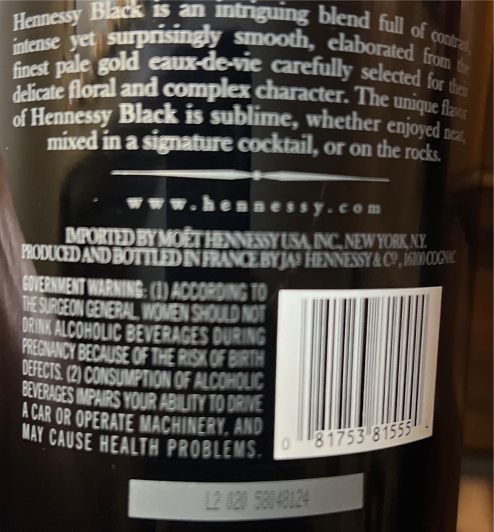 Hennessy Black - JAs Hennessy (750 mL) alcohol collectible [Barcode 081753815554] - Main Image 4