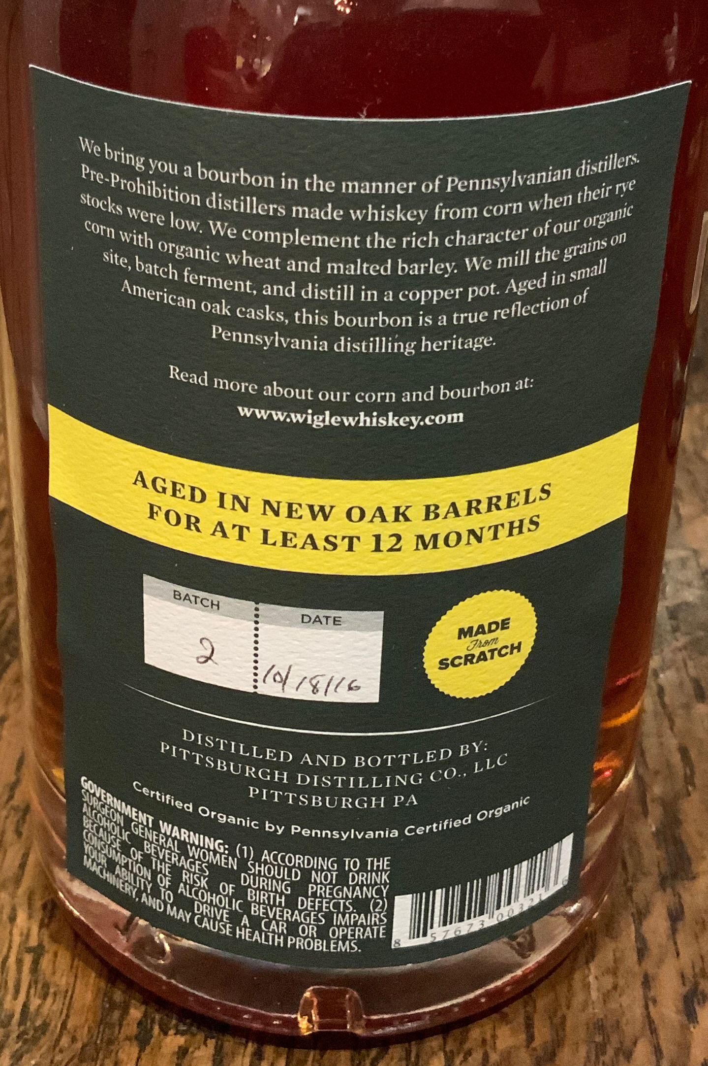 Wigle Pennsylvania Bourbon Whiskey - Pittsburgh Distilling Co. (750 mL) alcohol collectible [Barcode 857673003216] - Main Image 2