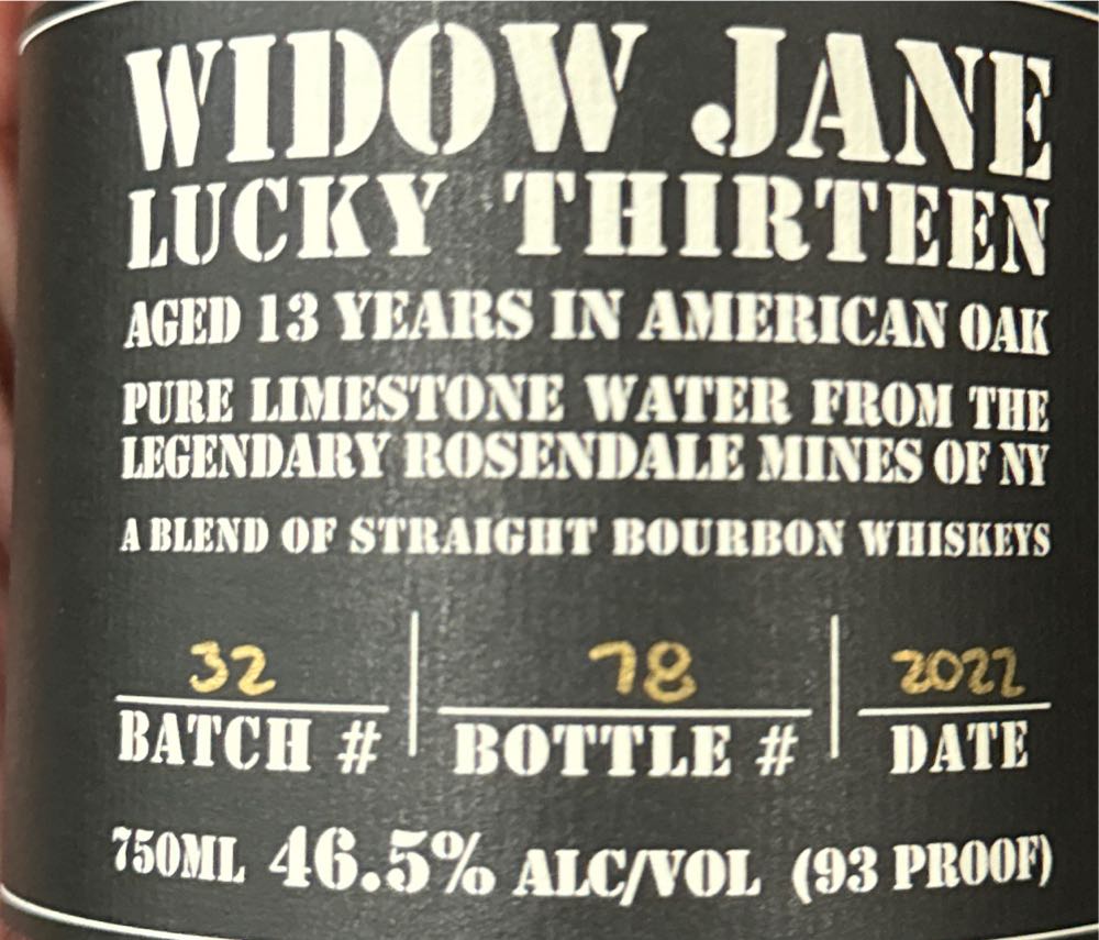 Widow Jane Lucky Thirteen - Bottled by Widow Jane Distillery (750 mL) alcohol collectible [Barcode 856282005918] - Main Image 4