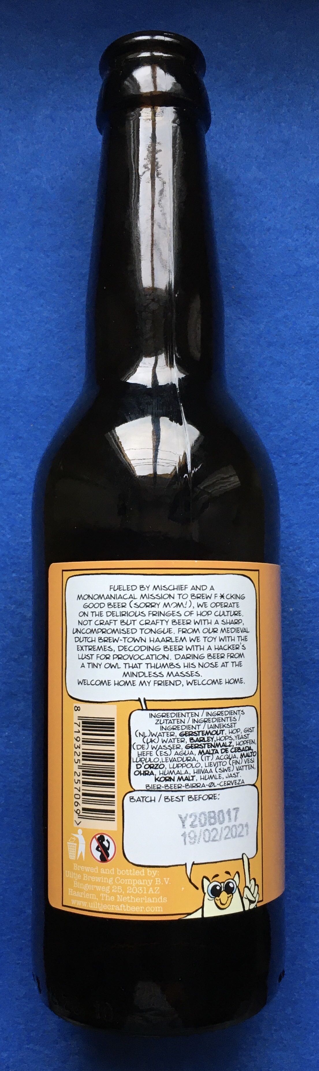 Uilskuikentje Mandarijn Editie - Uiltje Brewing Company (330 mL) alcohol collectible [Barcode 8719325257069] - Main Image 3