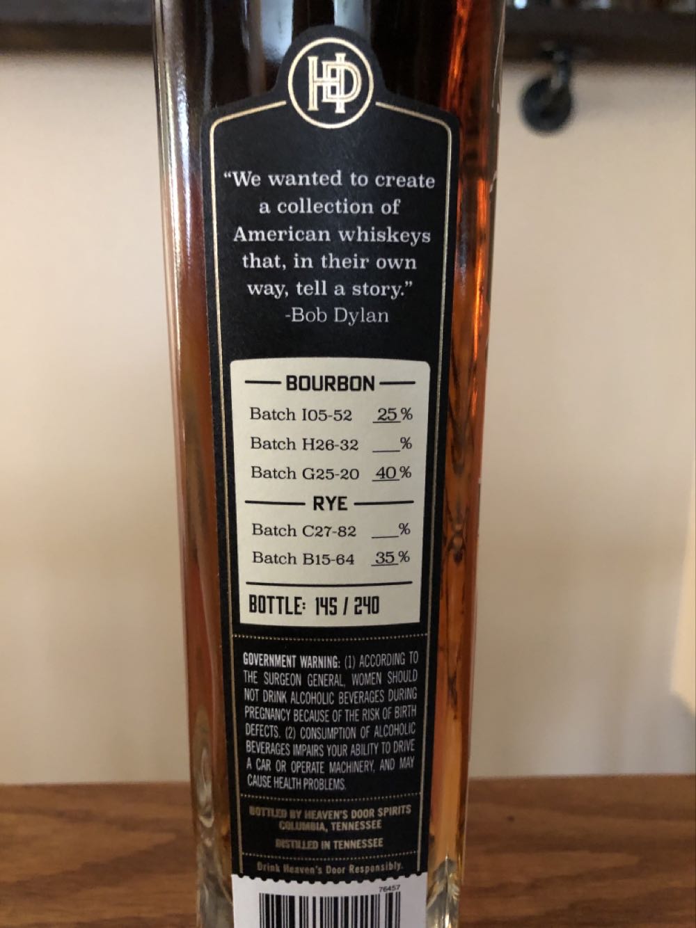 Heaven’s Door Highway 61 Blend - Heaven Door Spirits (750 mL) alcohol collectible [Barcode 736040001164] - Main Image 2