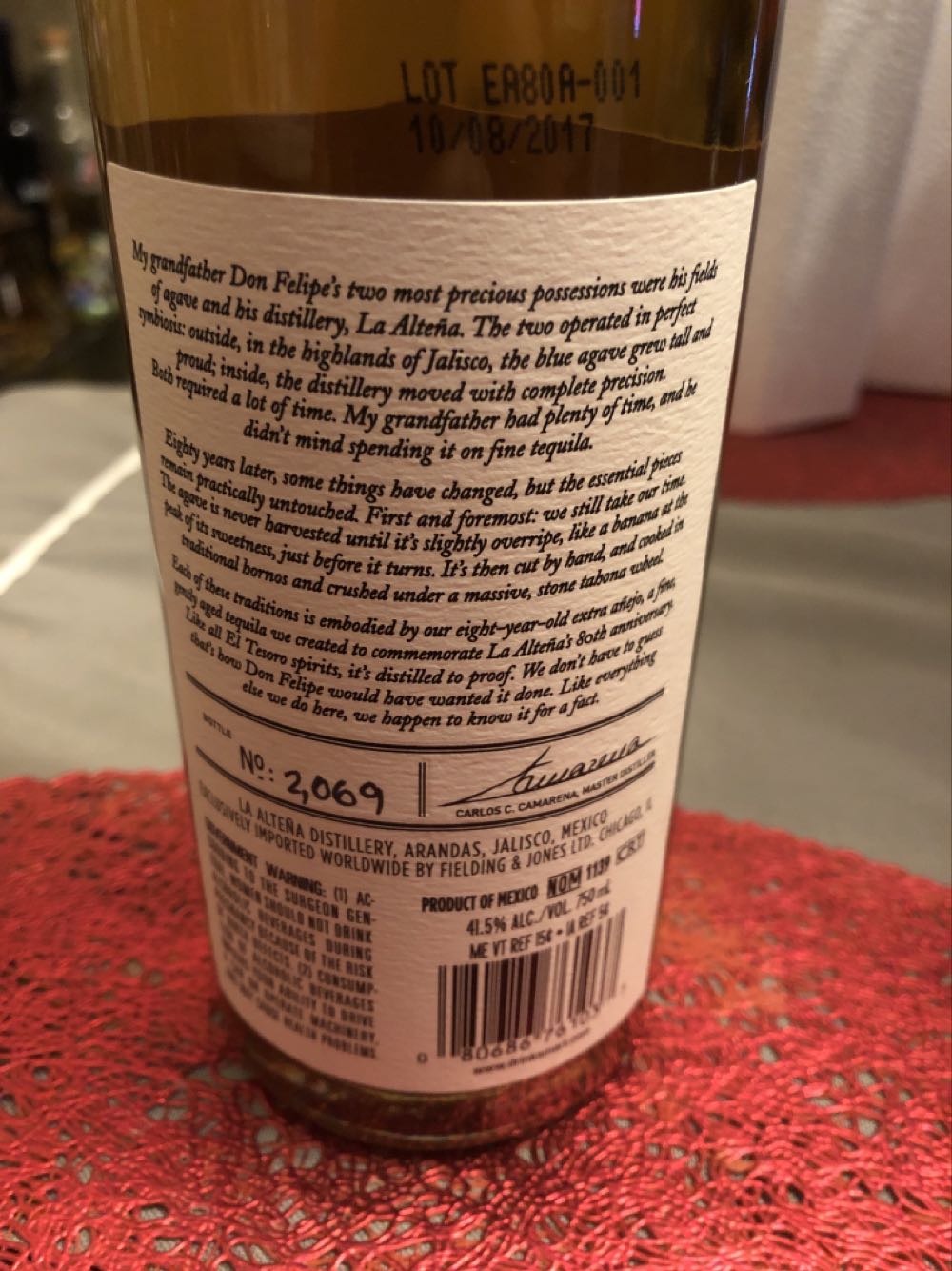 El Tesoro De Don Felipe - Nom 1139 (750 mL) alcohol collectible [Barcode 080686761037] - Main Image 2