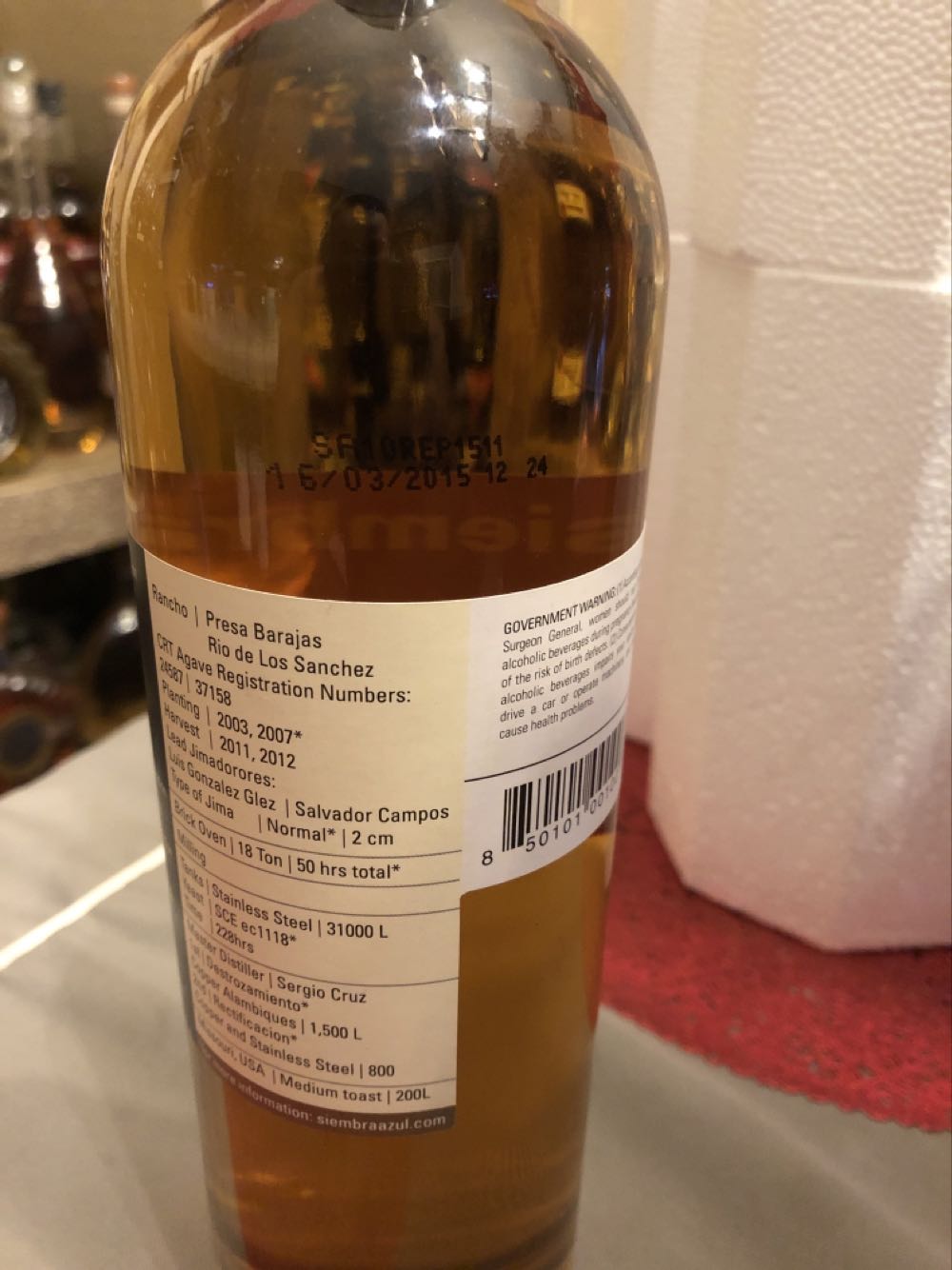 Siembra Azul Suro 10 - Nom 1414 (750 mL) alcohol collectible [Barcode 850101001006] - Main Image 2