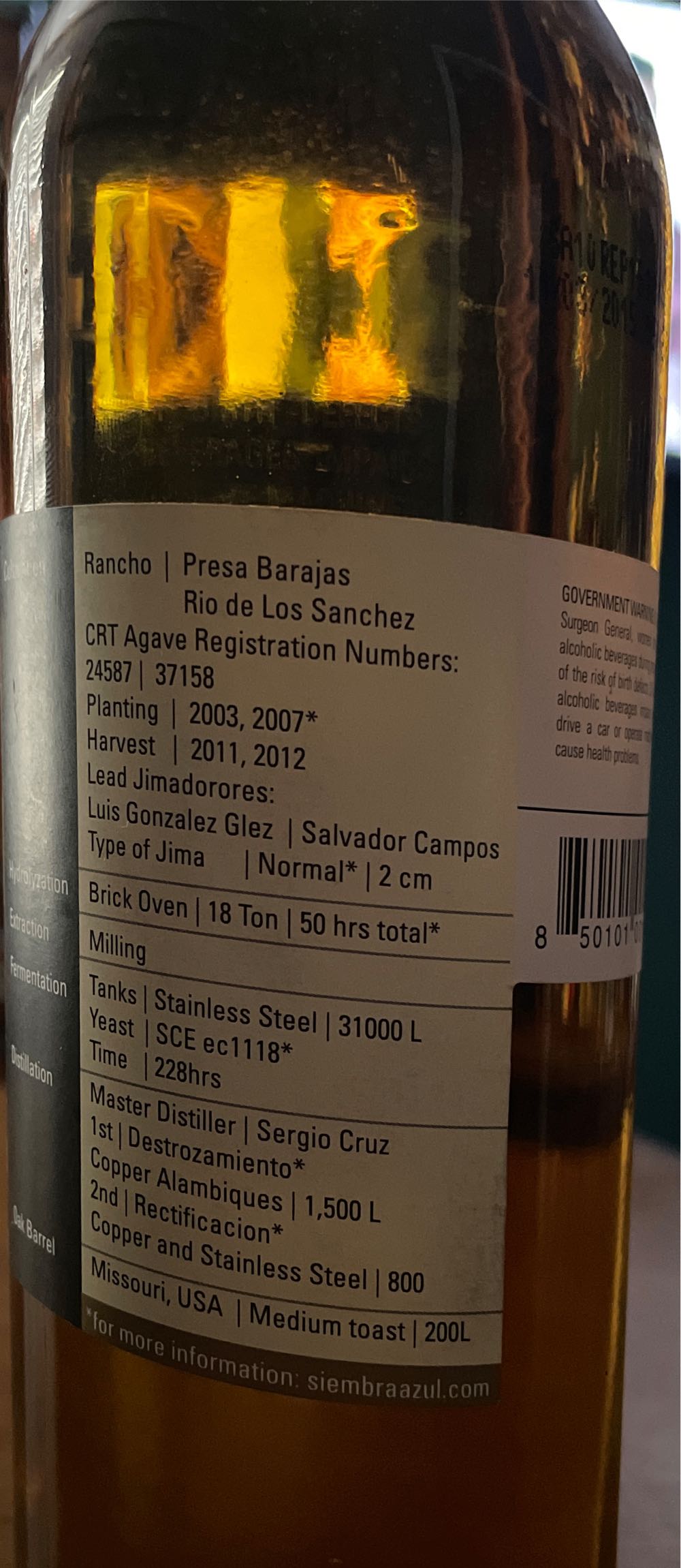 Siembra Azul Suro 10 - Nom 1414 (750 mL) alcohol collectible [Barcode 850101001006] - Main Image 3