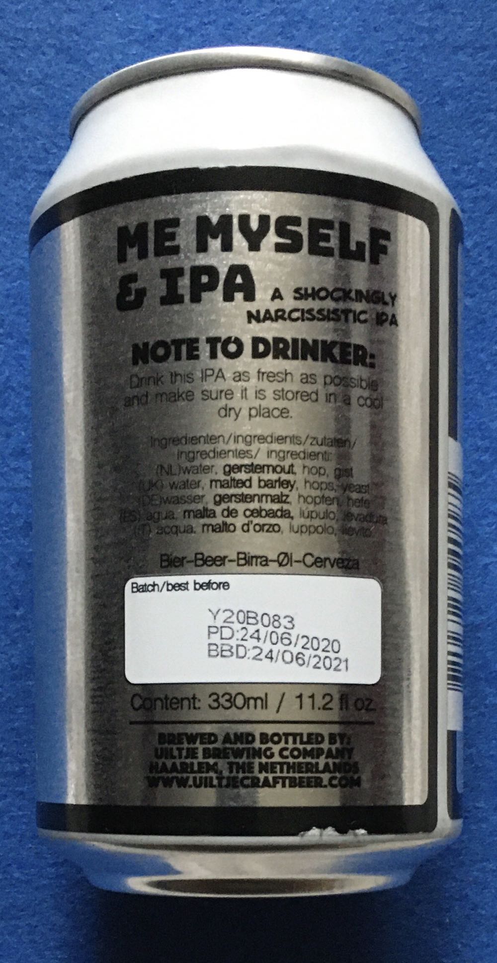 Me Myself & IPA - Uiltje Brewing Company (330 mL) alcohol collectible [Barcode 8719325540185] - Main Image 3