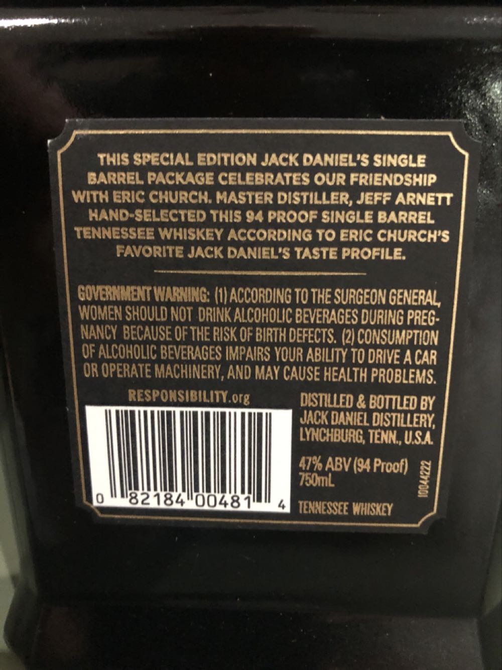 Jack Daniels Eric Church Edition - Jack Daniels’ Distillery (750 mL) alcohol collectible [Barcode 082184004814] - Main Image 2