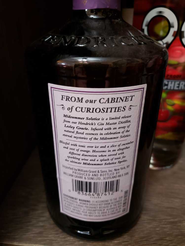 Hendrick’s Midsummer Solstice - William Grant & Sons Limited (750 mL) alcohol collectible [Barcode 083664874125] - Main Image 2