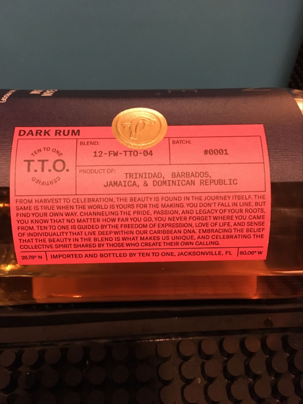 Ten To One Caribbean Dark - Ten To One (750 mL) alcohol collectible [Barcode 051497029661] - Main Image 2