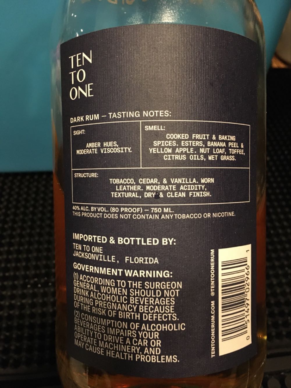 Ten To One Caribbean Dark - Ten To One (750 mL) alcohol collectible [Barcode 051497029661] - Main Image 3