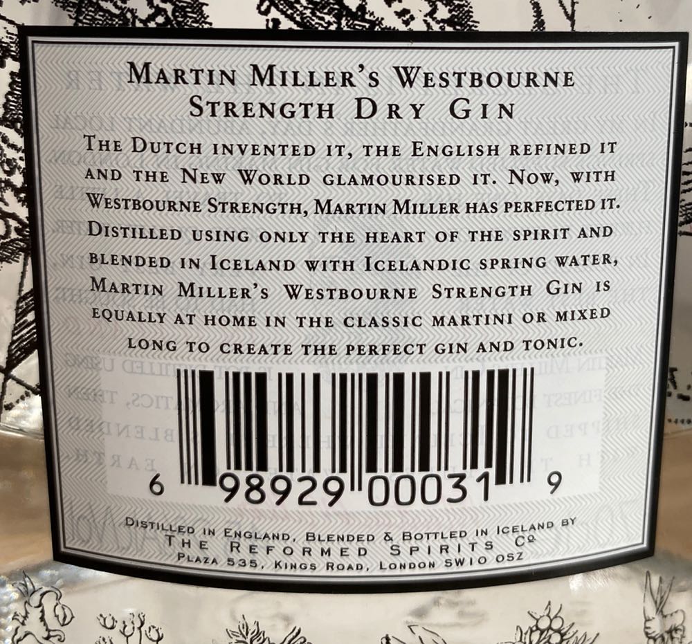 Martin Miller’s Westbourne Strength Dry Gin - The reformed Spirits co alcohol collectible [Barcode 698929000319] - Main Image 2