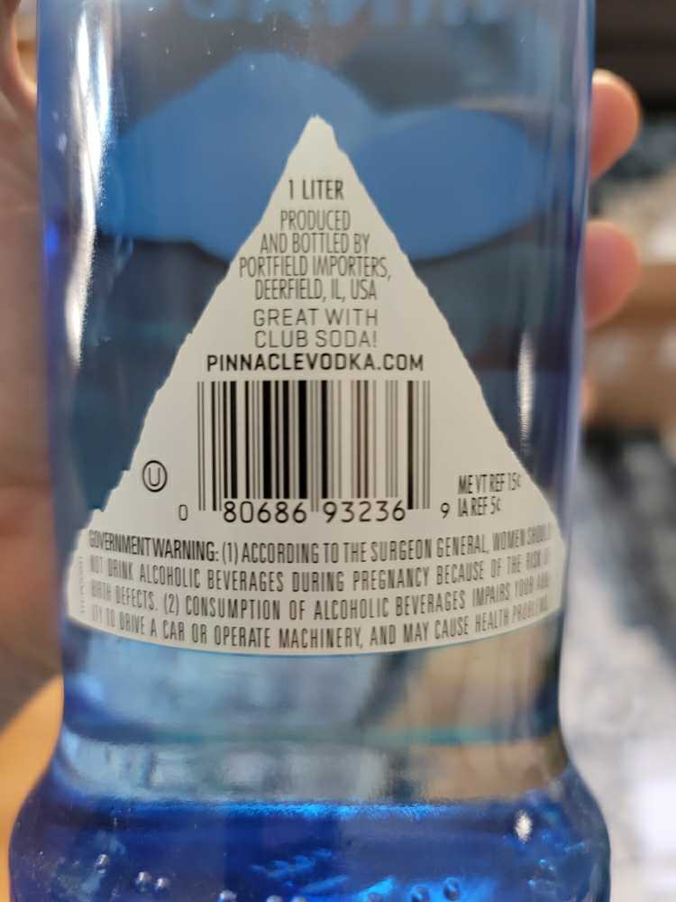 Pinnacle  (1 L) alcohol collectible [Barcode 080686932369] - Main Image 2