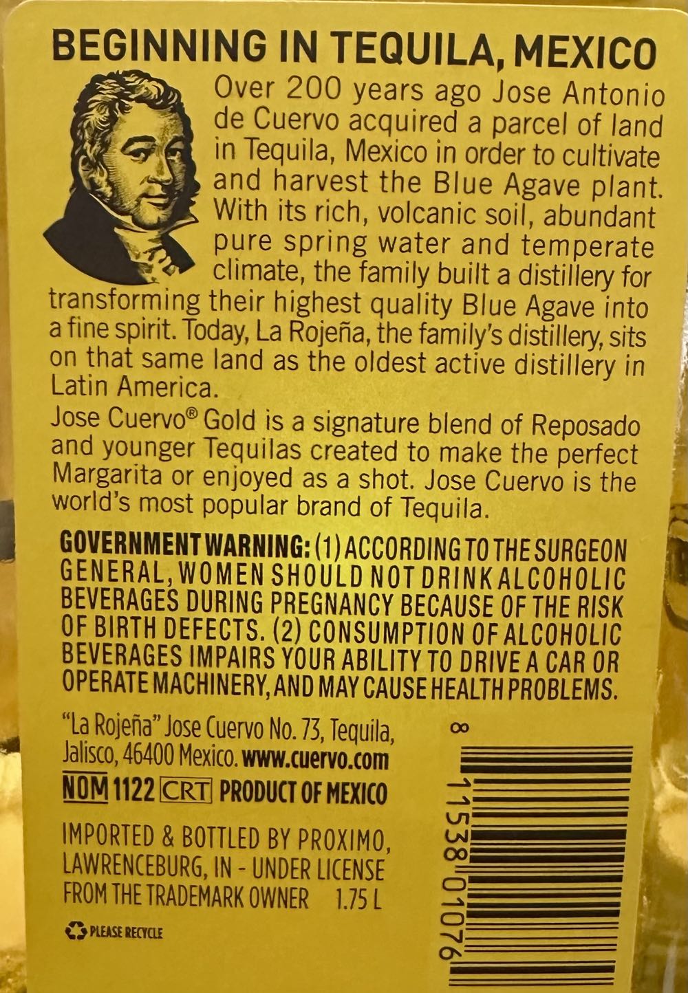 Tequila Gold - Jose Quervo alcohol collectible [Barcode 811538010764] - Main Image 3