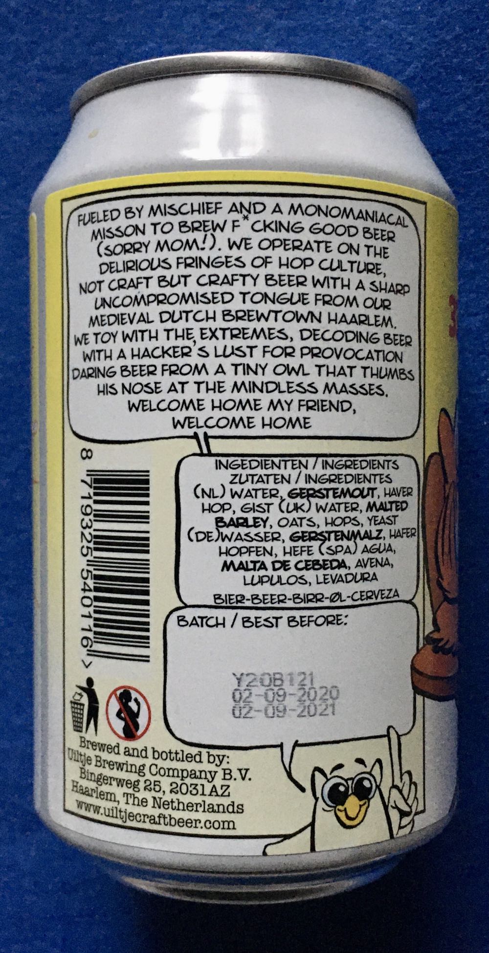 FF Lekker Met Je Bek In Het Zonnetje - Uiltje Brewing Company (330 mL) alcohol collectible [Barcode 8719325540116] - Main Image 3