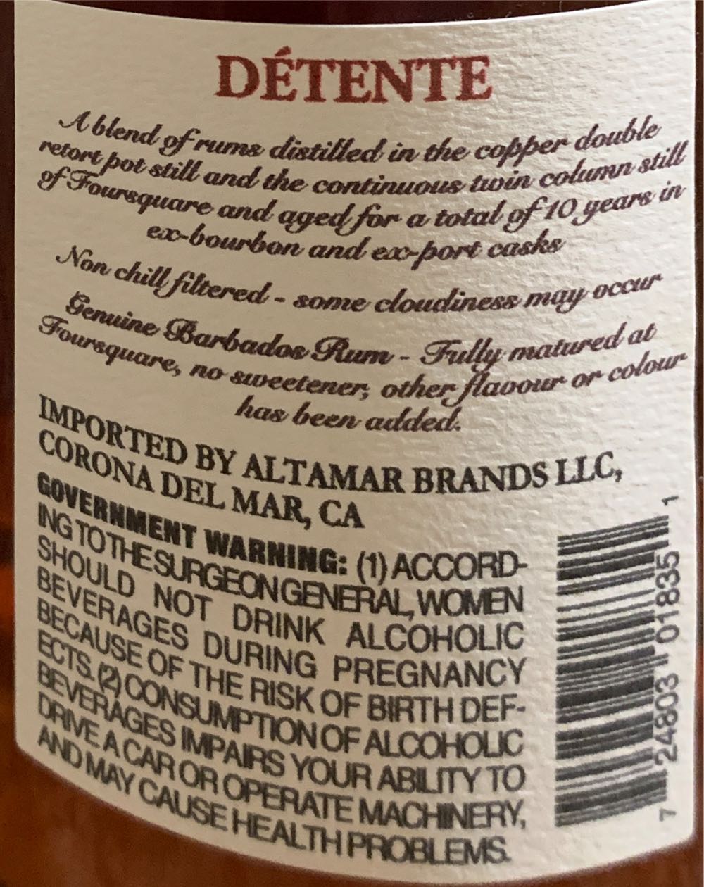 Foursquare Detente Mark XIV - Foursquare Rum Distillery (750 mL) alcohol collectible [Barcode 724803018351] - Main Image 4