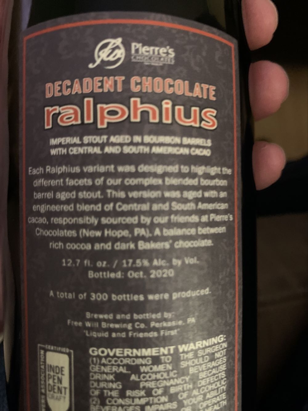 Ralphius-Decadent Chocolate - Free Will Brewing (12.7 FL OZ) alcohol collectible - Main Image 2