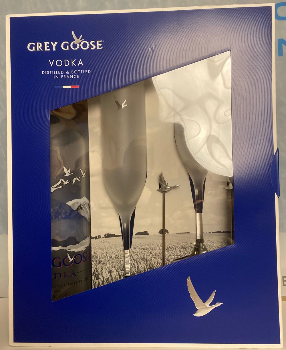 Grey Goose Gift Box With 2 Flutes And 2 Cocktail Pickers - Grey Goose Vodka (700 mL) alcohol collectible [Barcode 4013400508584] - Main Image 2