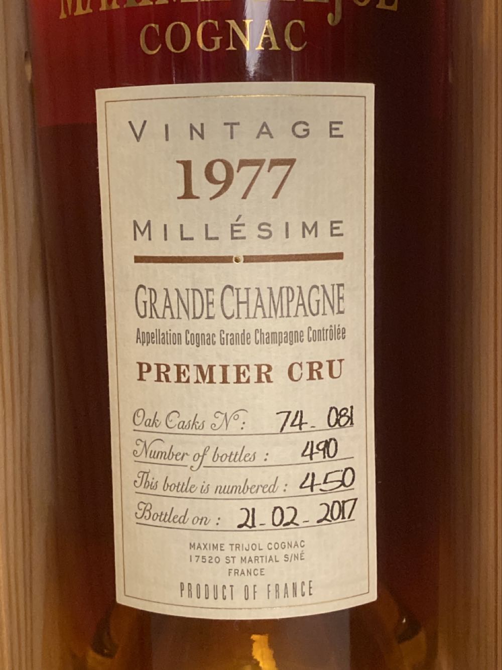Maxime Trijol Grande Champagne Cognac 40% Db - Maxime Trijol Cognac (700 mL) alcohol collectible [Barcode 3544680002369] - Main Image 3