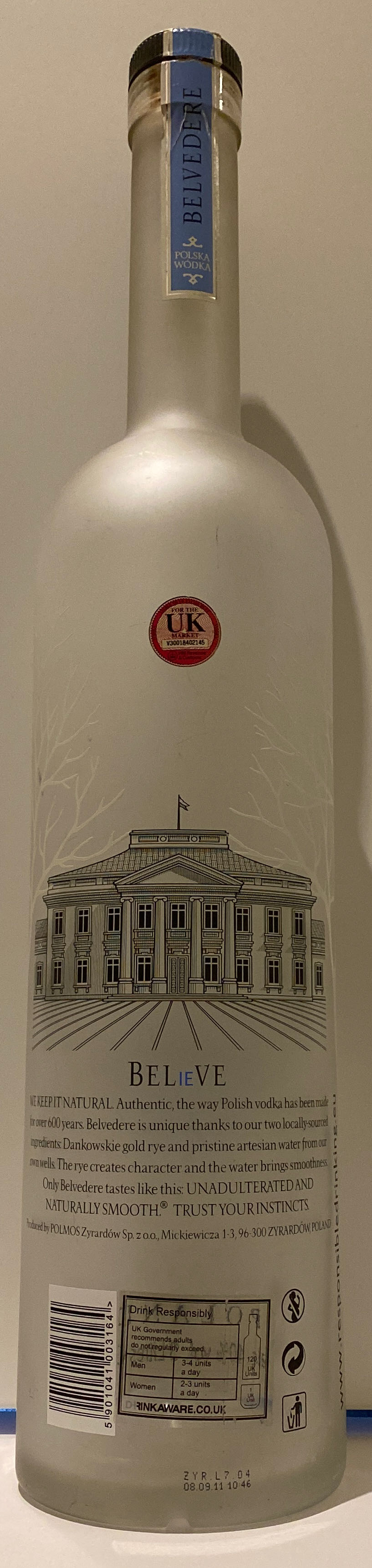 Belvedere 3l Vodka Pure Vodka Belvedere Vodka 3l 40% - Polmos Zyrardów (3000 mL) alcohol collectible [Barcode 5901041003164] - Main Image 3