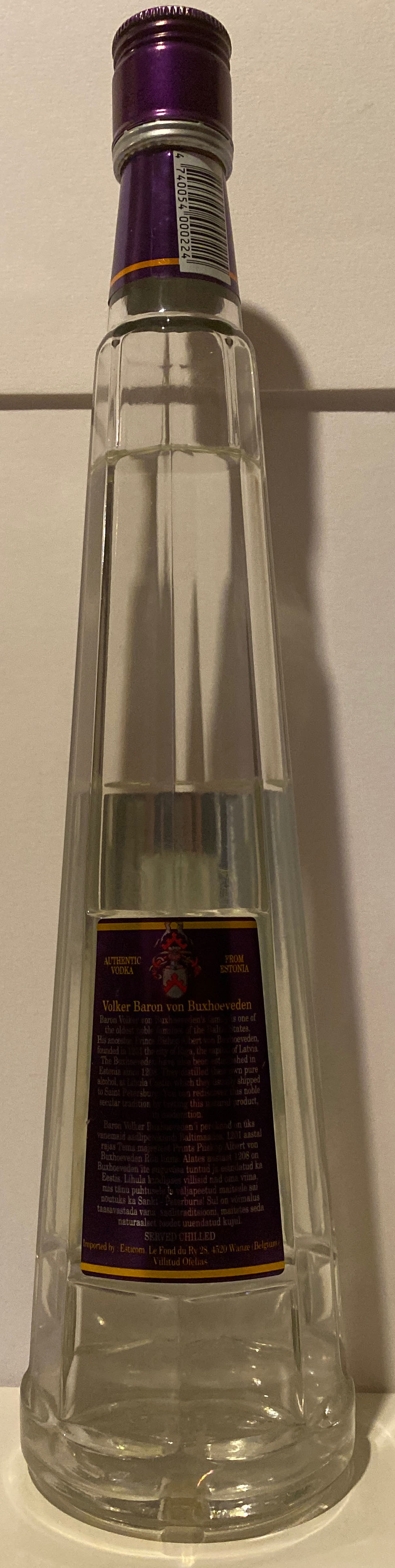 Buxhoeveden Vodka  (500 mL) alcohol collectible [Barcode 4740054000224] - Main Image 2